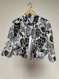Carole Little 100% Linen Size S White Blazer With Black and Grey Flower Detail