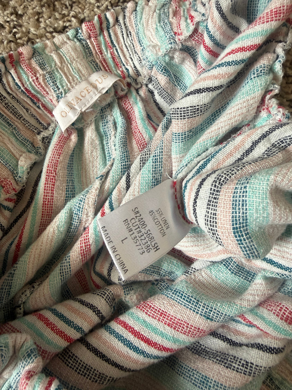 Oliviaceous 55% Linen 45% Cotton L Multi-Colored Striped Shorts
