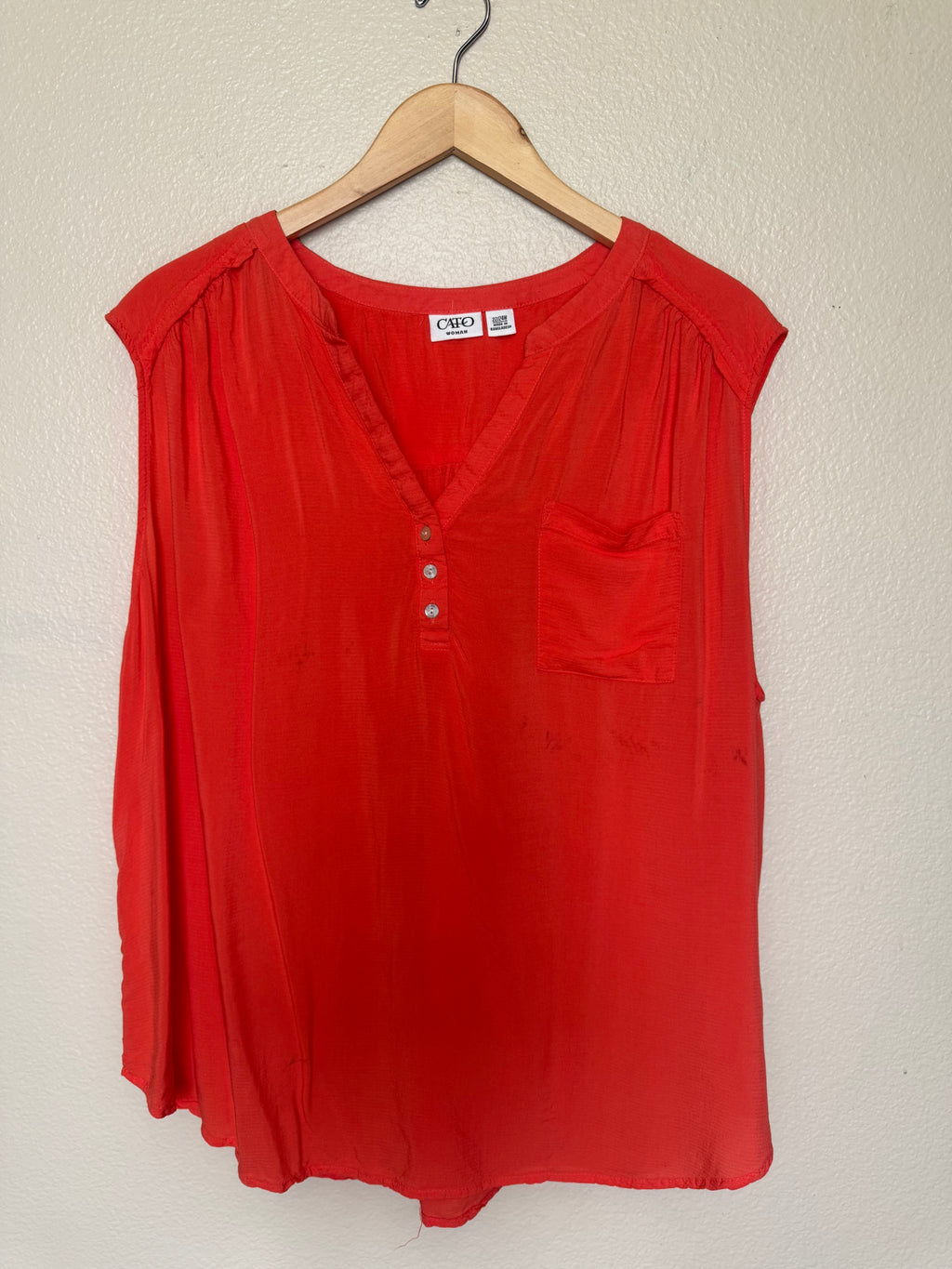 Cato 100% Rayon Size 22/24W Bright Coral V-Neck Tank Top