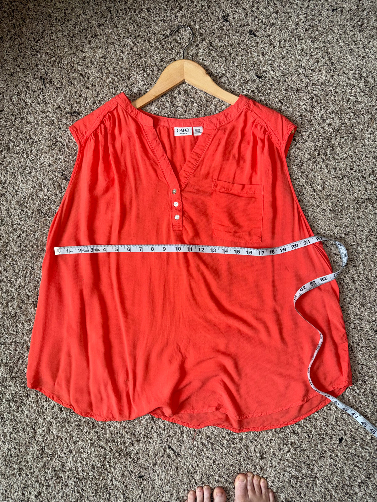 Cato 100% Rayon Size 22/24W Bright Coral V-Neck Tank Top