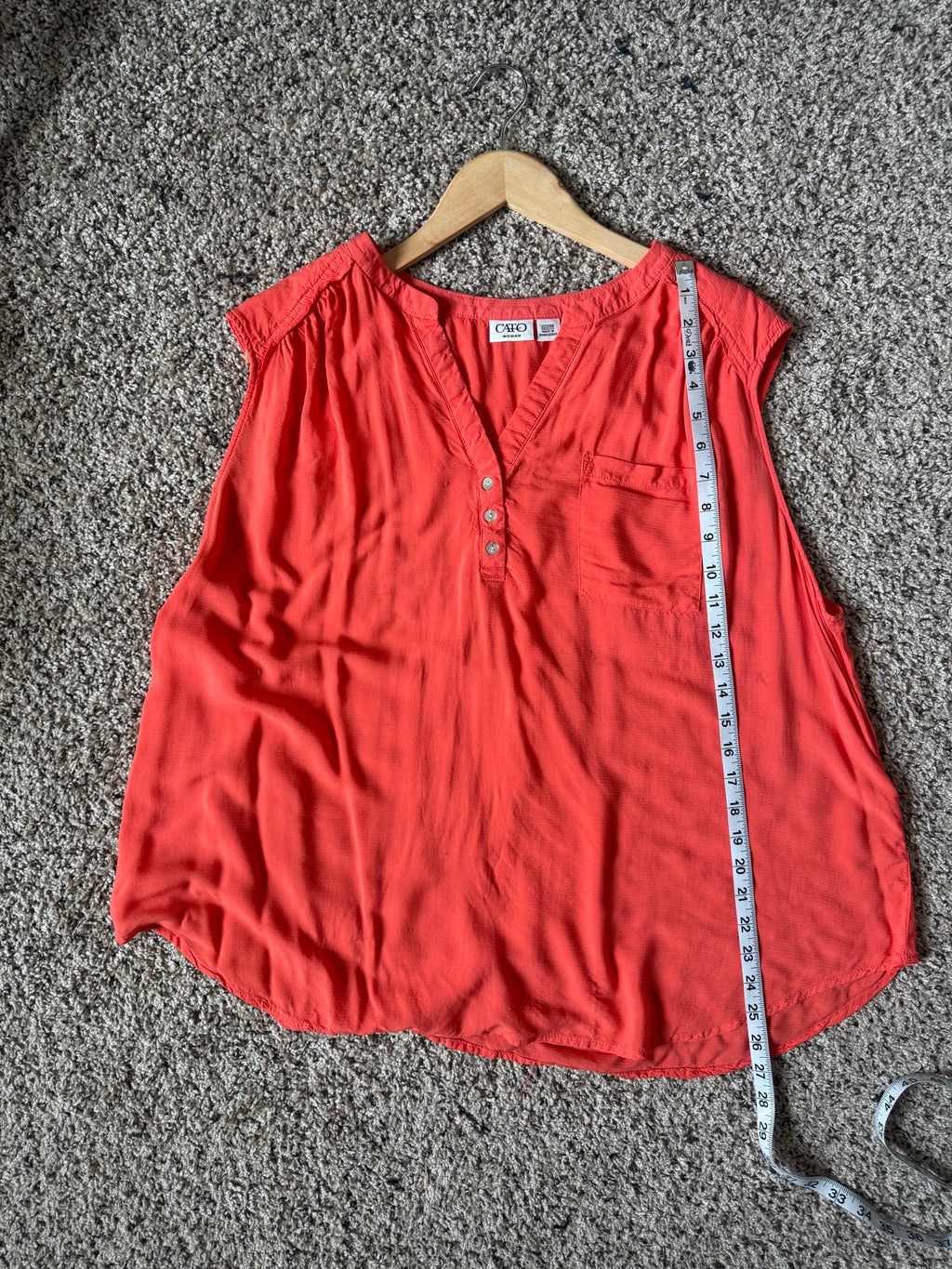 Cato 100% Rayon Size 22/24W Bright Coral V-Neck Tank Top