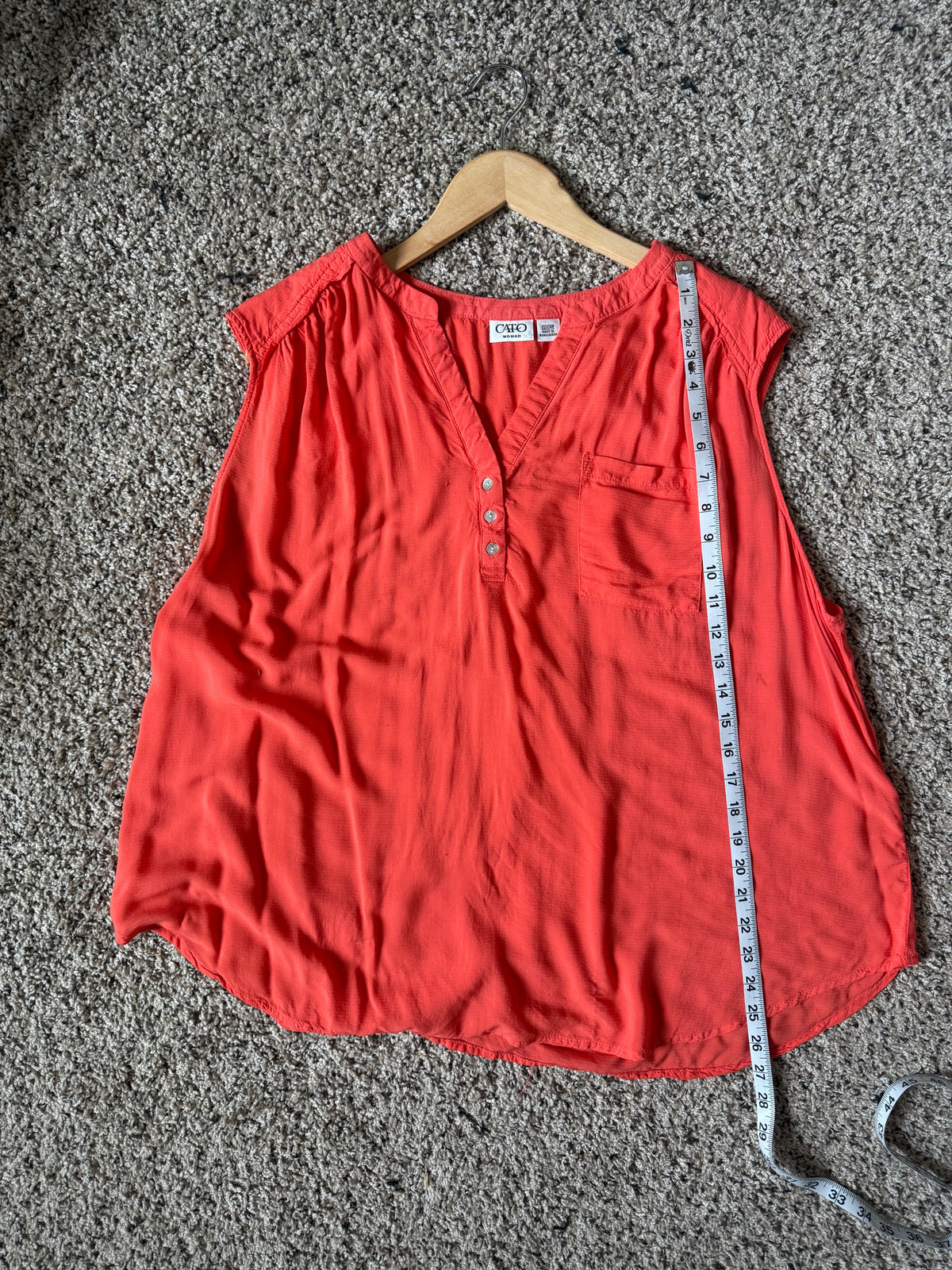 Cato 100% Rayon Size 22/24W Bright Coral V-Neck Tank Top