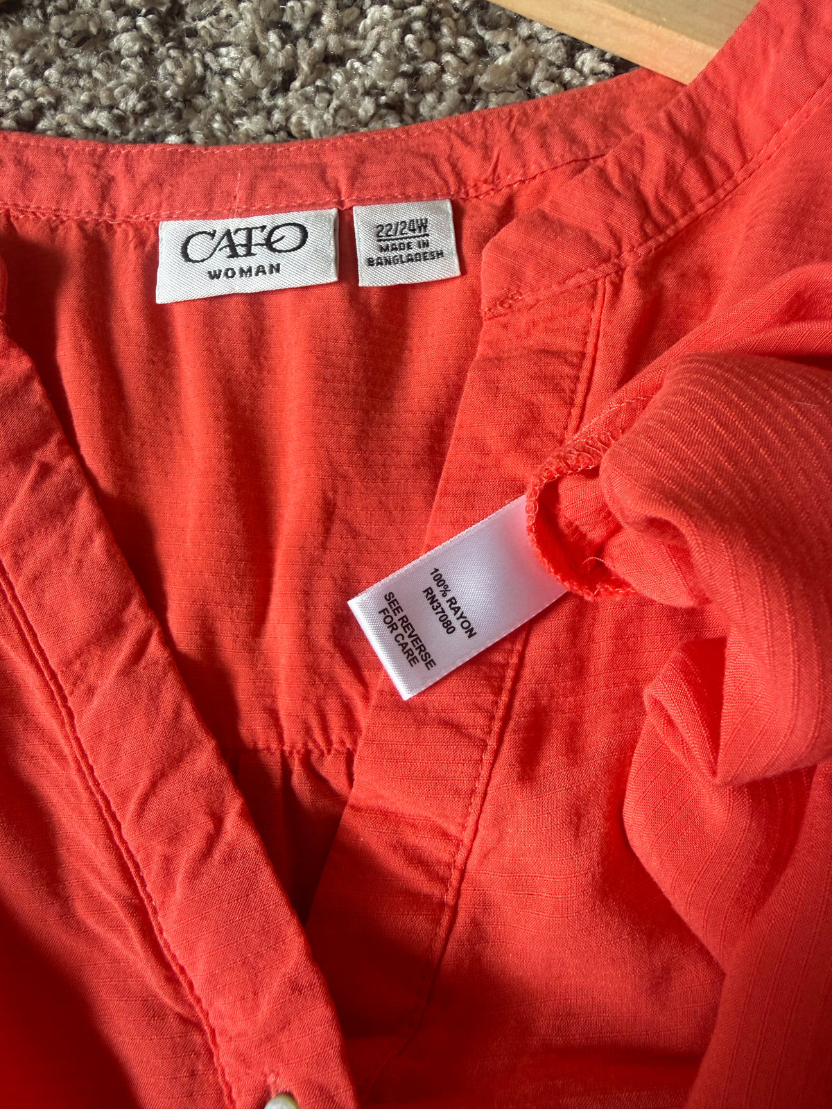 Cato 100% Rayon Size 22/24W Bright Coral V-Neck Tank Top