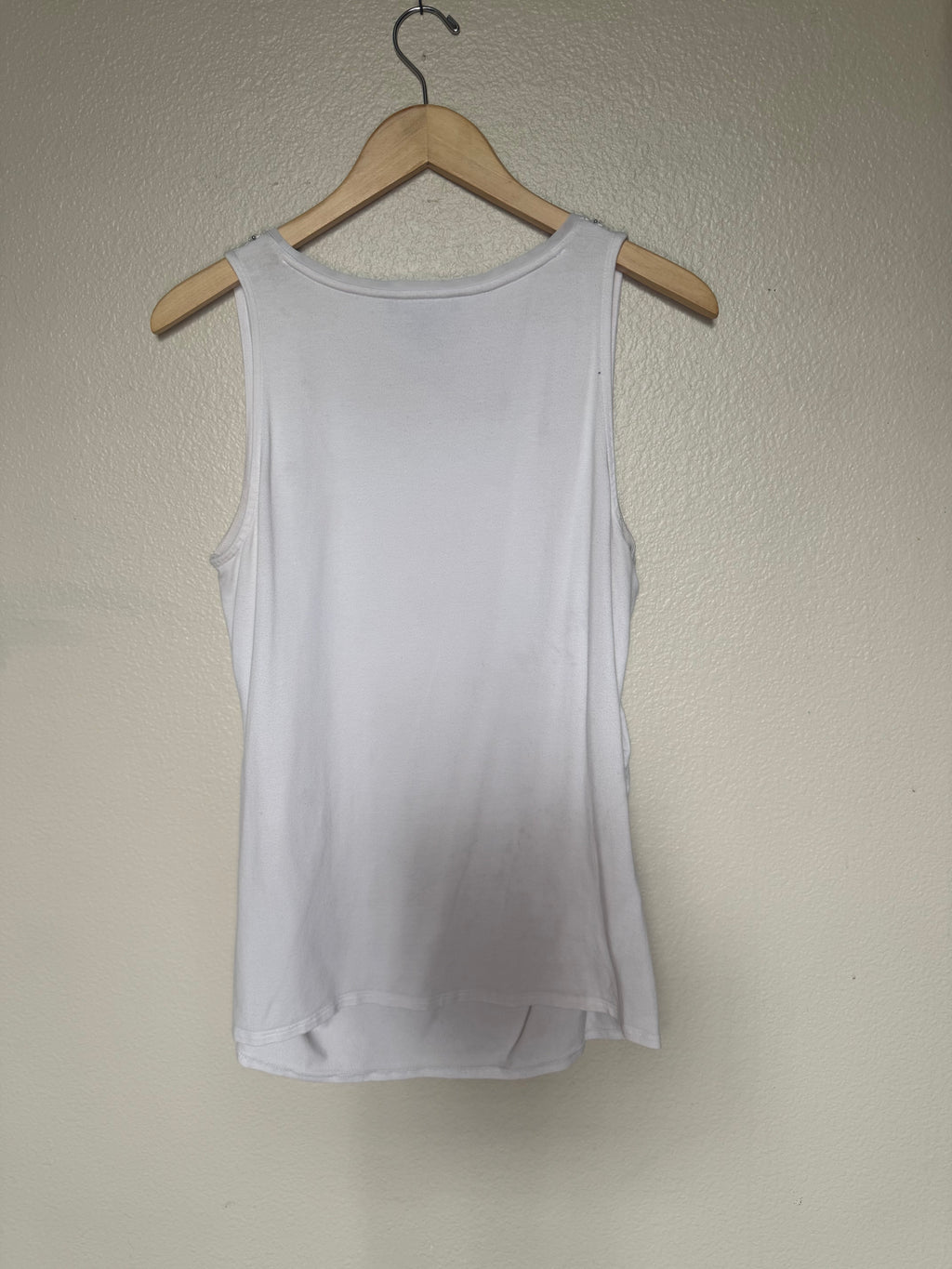White House Black Market 57% Cotton 38% Modal 5% Spandex L White Tank Top With Beaded Neck Line