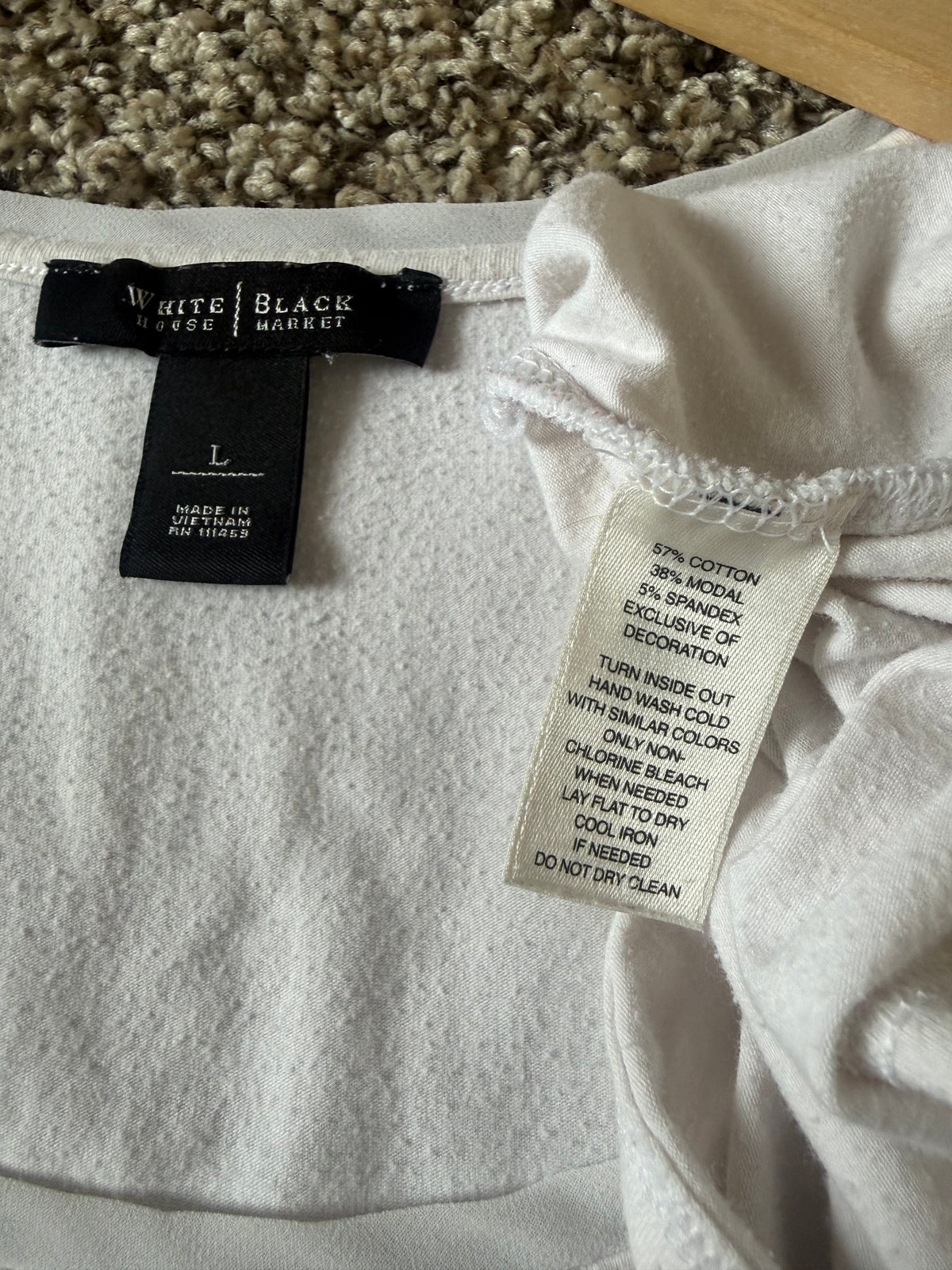 White House Black Market 57% Cotton 38% Modal 5% Spandex L White Tank Top With Beaded Neck Line