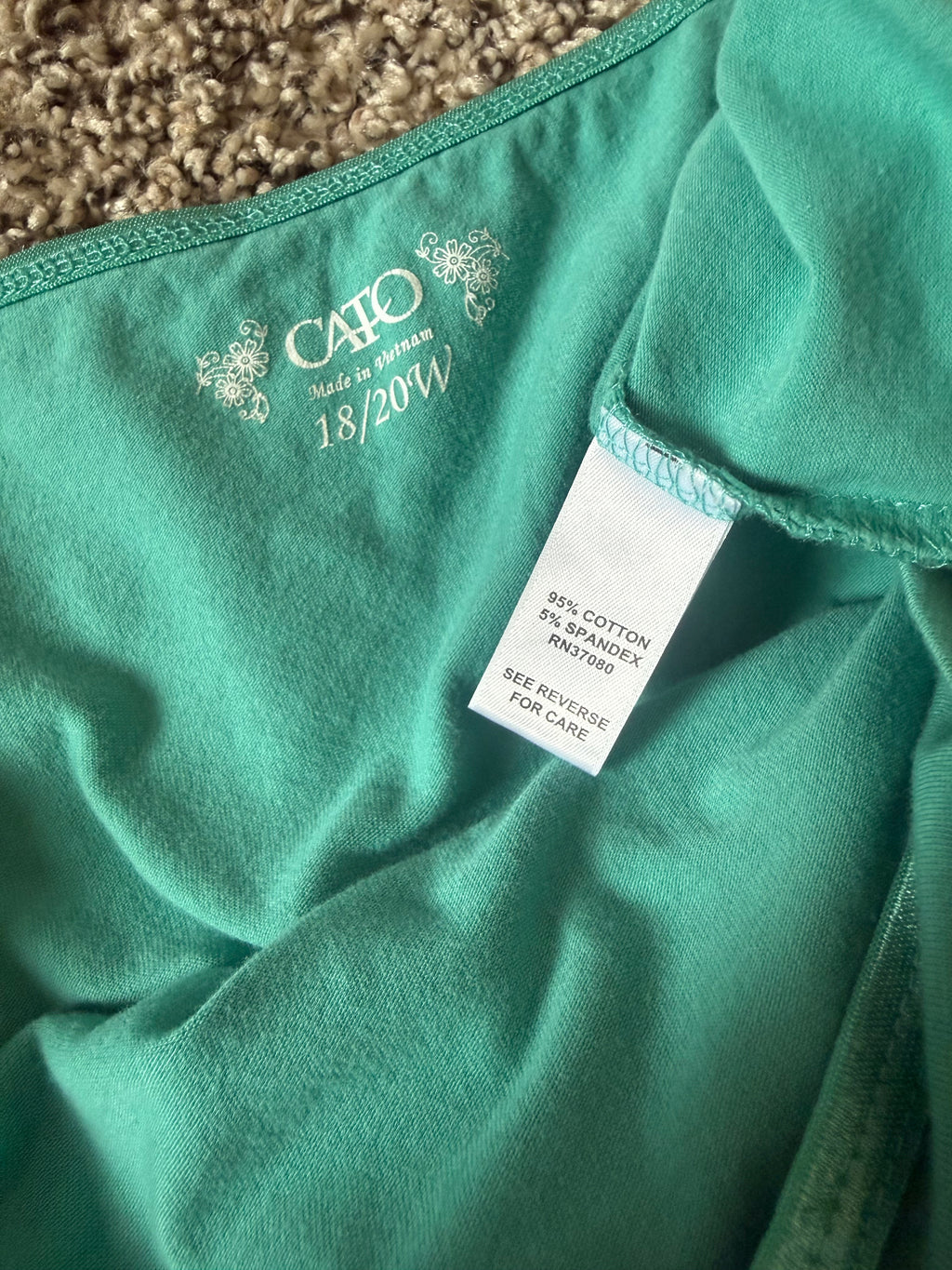 Cato 95% Cotton 5% Spandex Size 18/20W Teal Camisole Tank Top