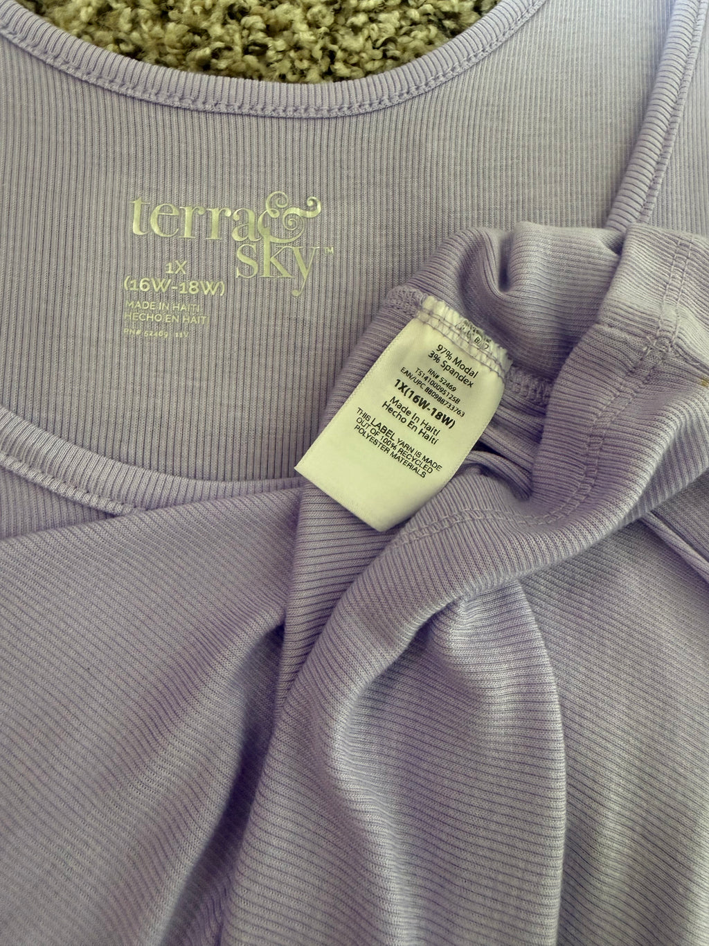 Terra & Sky 97% Modal 3% Spandex 1X Light Purple Tank Top