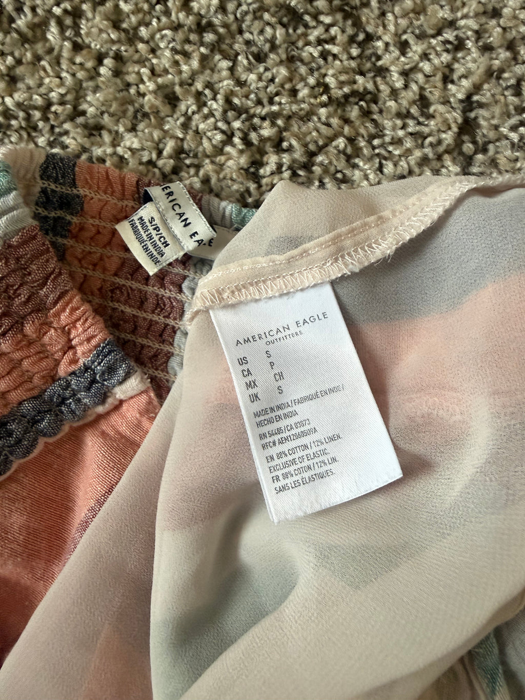 American Eagle 88% Cotton 12% Linen S Pastel Pink Teal and Navy Striped Halter V-Neck Summer Dress