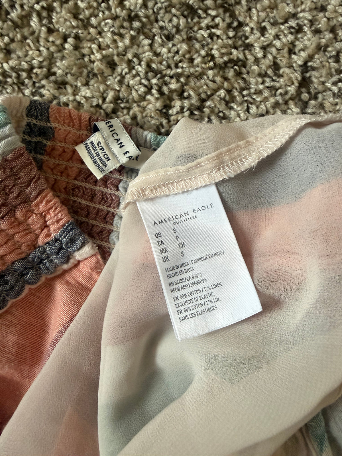 American Eagle 88% Cotton 12% Linen S Pastel Pink Teal and Navy Striped Halter V-Neck Summer Dress