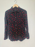 Kate Moss Equipment 100% Silk S Black with Red Star Print Long Sleeve Button Down