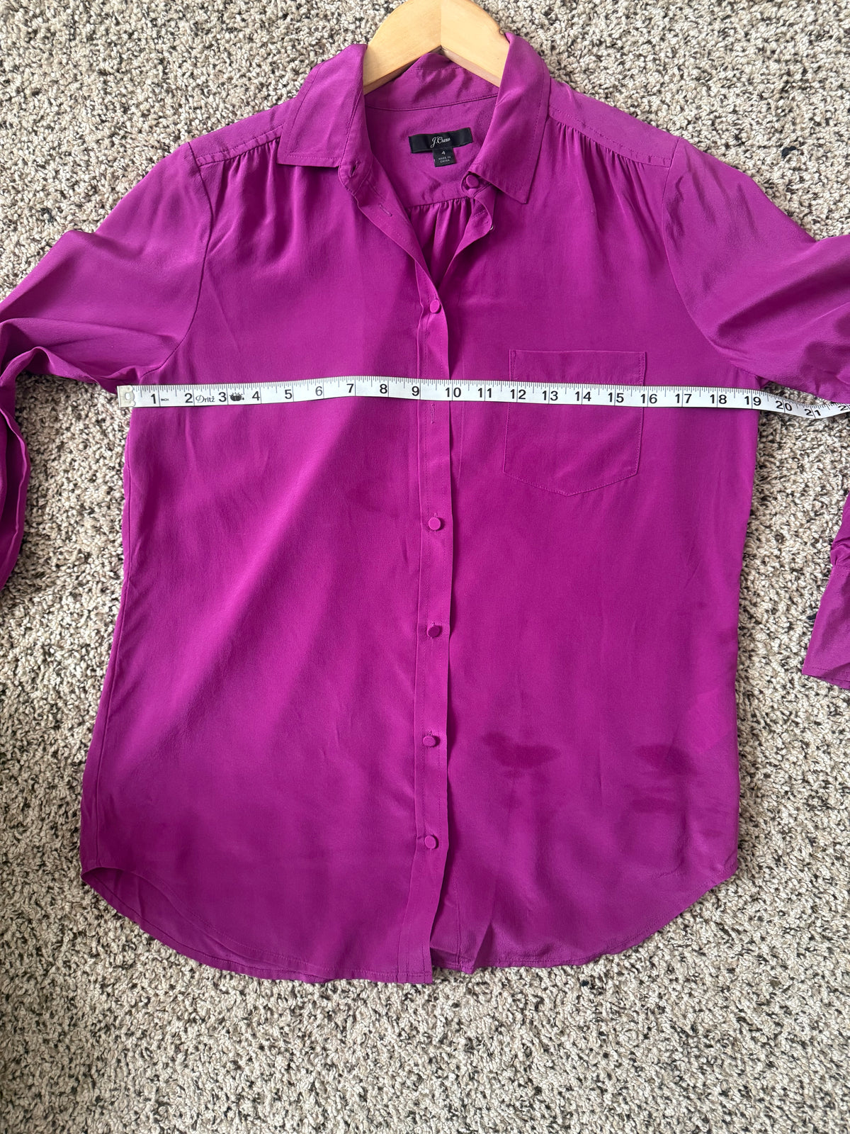 J. Crew 100% Silk Size 4 Fuchsia Long Sleeve Button Down