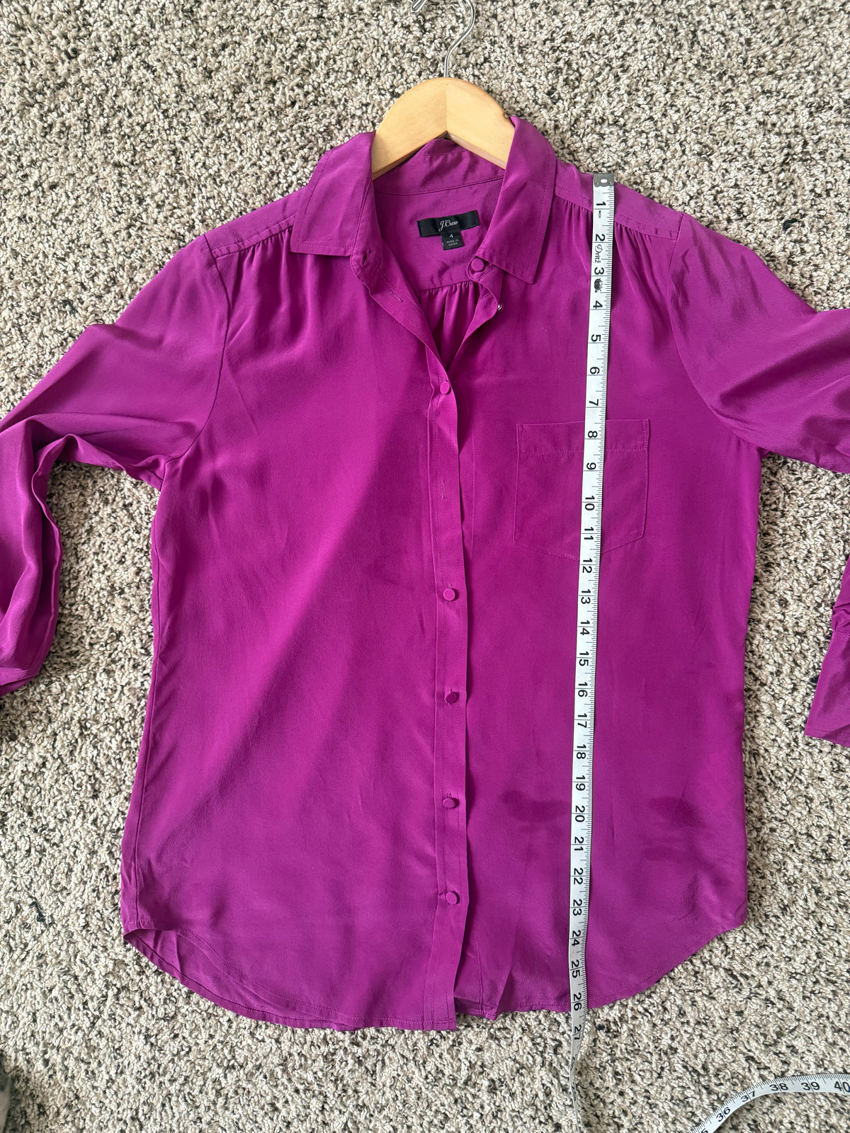 J. Crew 100% Silk Size 4 Fuchsia Long Sleeve Button Down