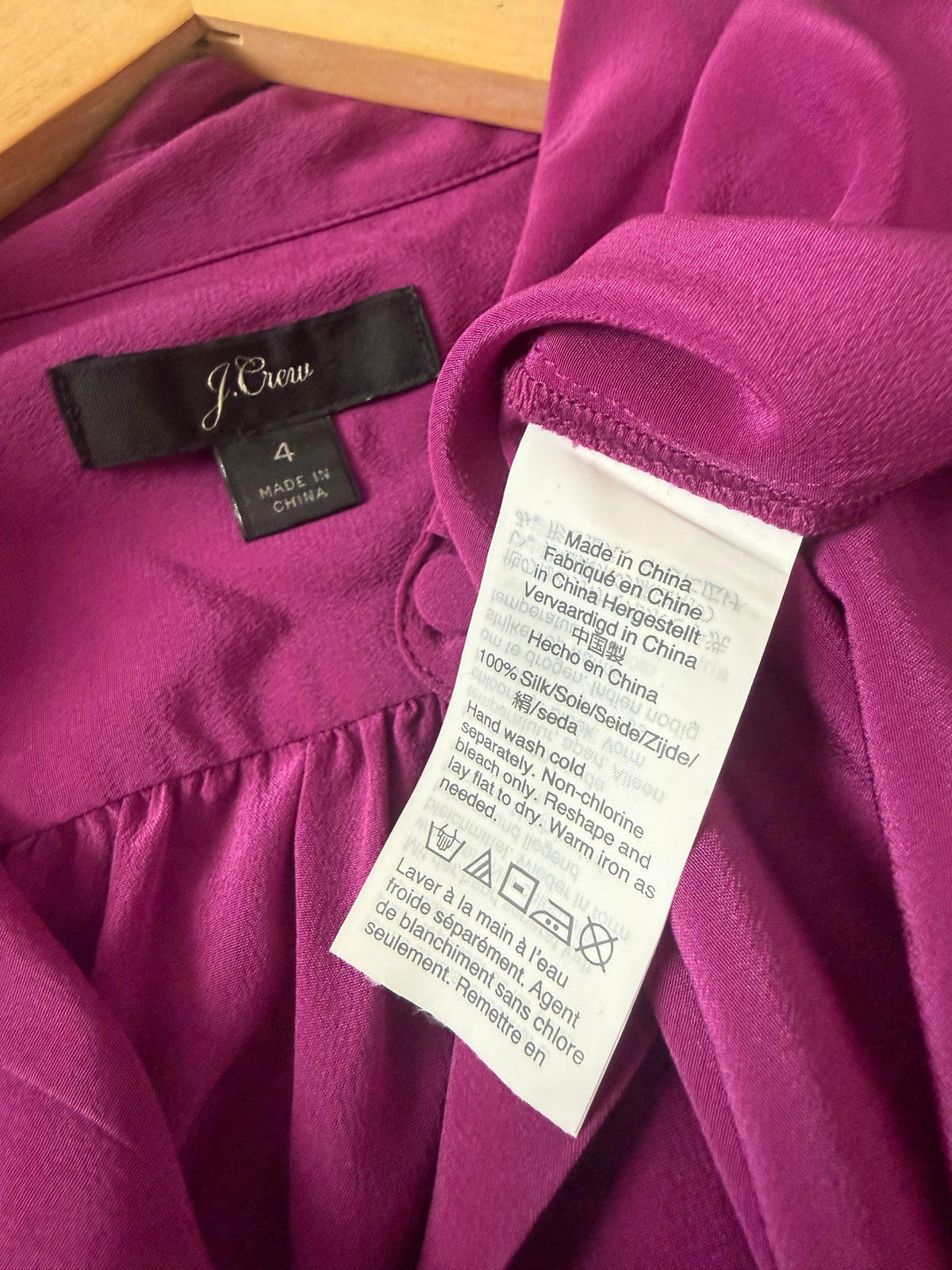 J. Crew 100% Silk Size 4 Fuchsia Long Sleeve Button Down