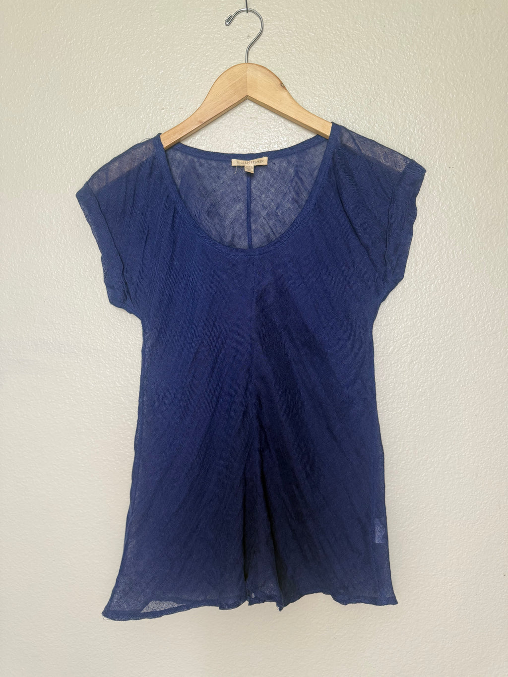 Eileen Fisher 100% Linen XS Navy Short Sleeve Shirt