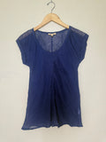 Eileen Fisher 100% Linen XS Navy Short Sleeve Shirt