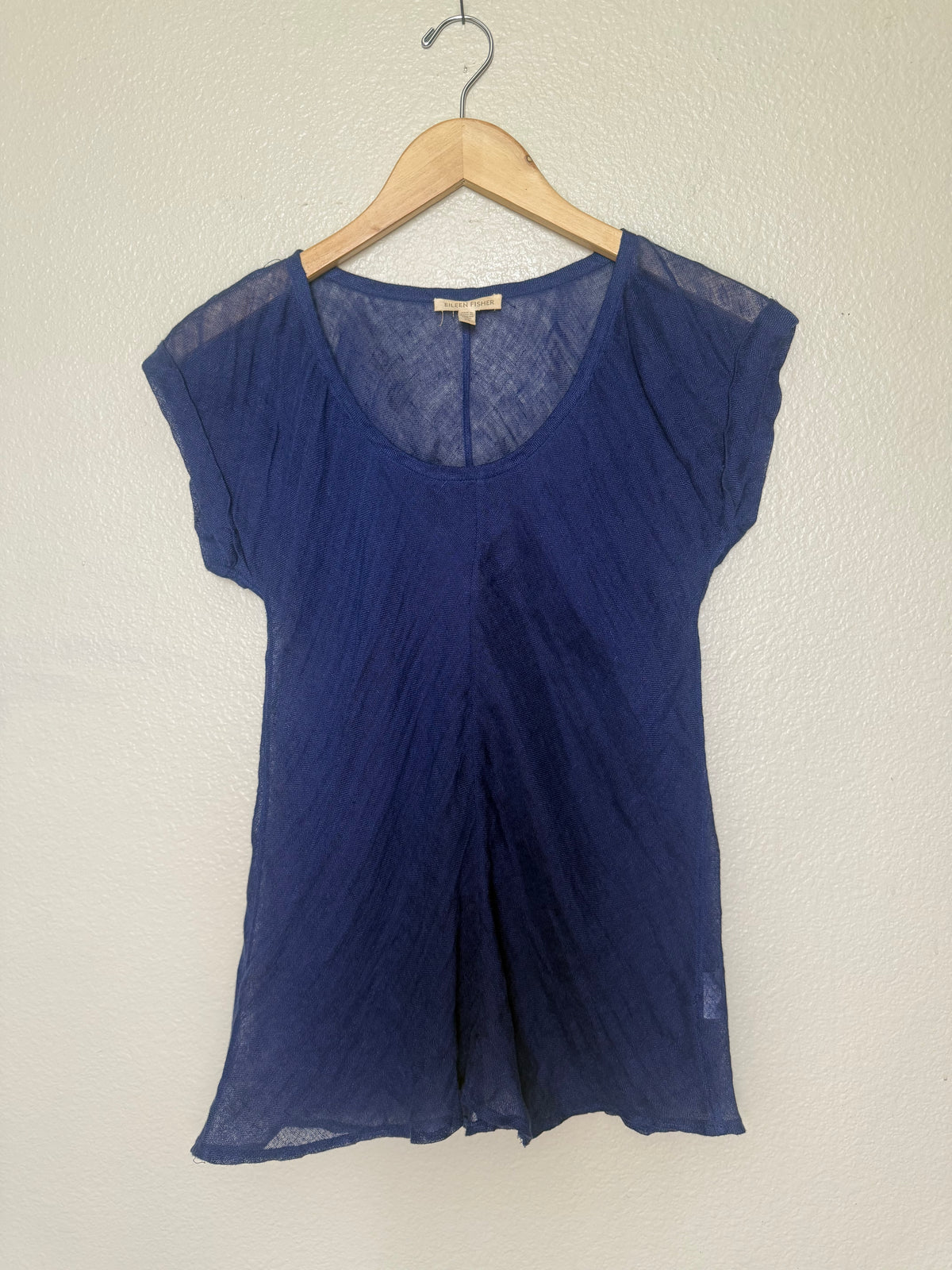 Eileen Fisher 100% Linen XS Navy Short Sleeve Shirt