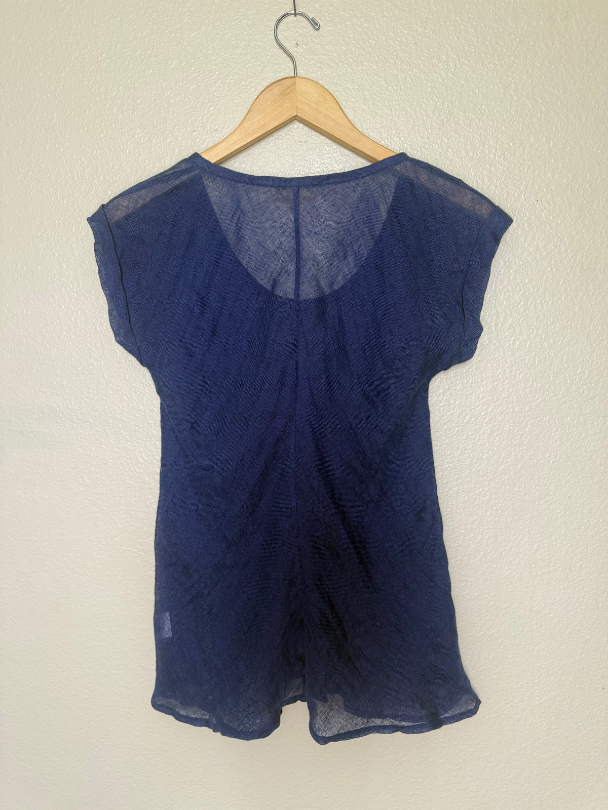 Eileen Fisher 100% Linen XS Navy Short Sleeve Shirt