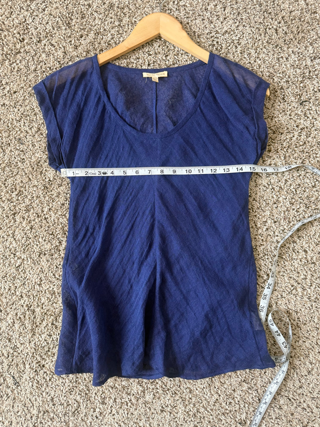 Eileen Fisher 100% Linen XS Navy Short Sleeve Shirt