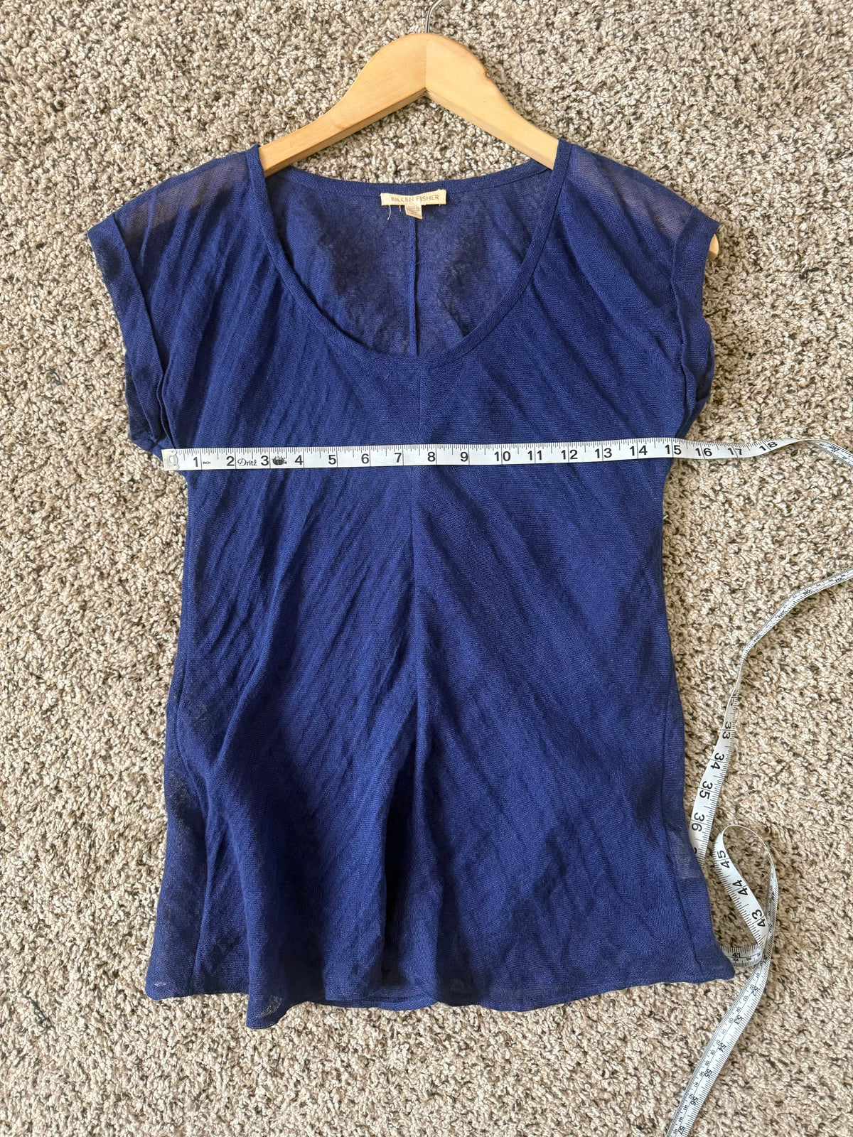 Eileen Fisher 100% Linen XS Navy Short Sleeve Shirt