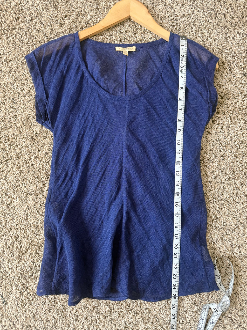 Eileen Fisher 100% Linen XS Navy Short Sleeve Shirt