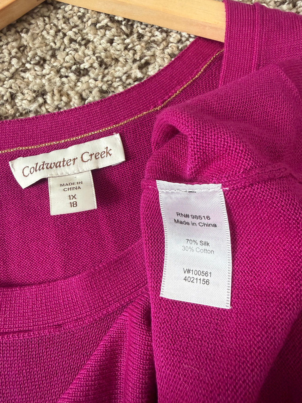 Coldwater Creek 70% Silk 30% Cotton 1X Magenta Tank Top