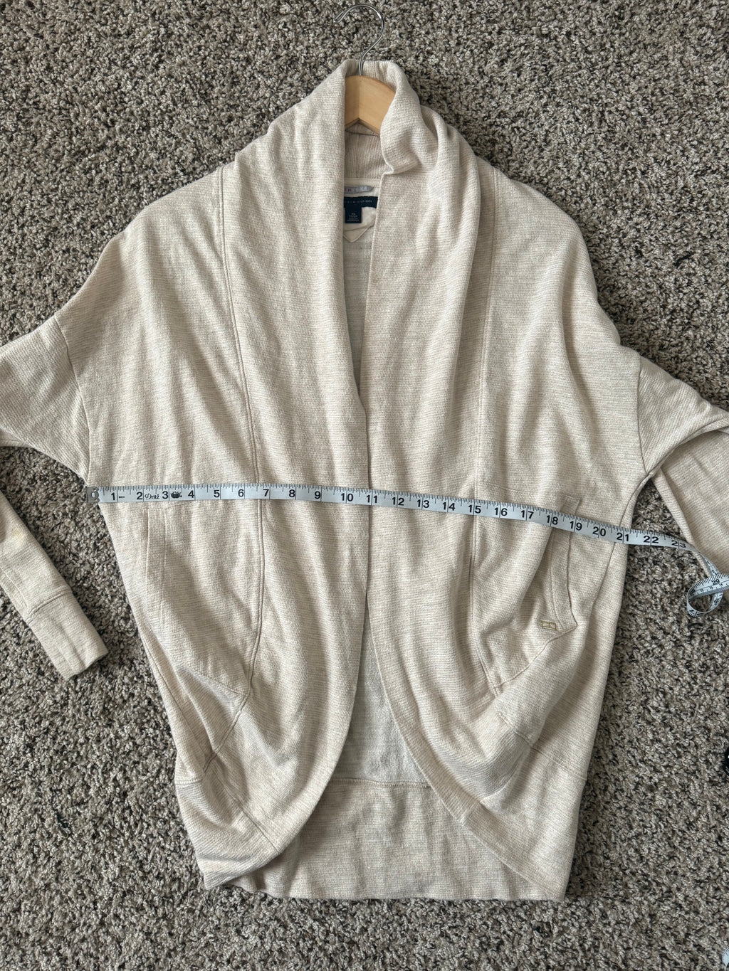 Tommy Hilfiger Athluxe 94% Cotton 6% Other Fibers XS Off-White and Gold Metallic Sparkly Long Sleeve Cardigan