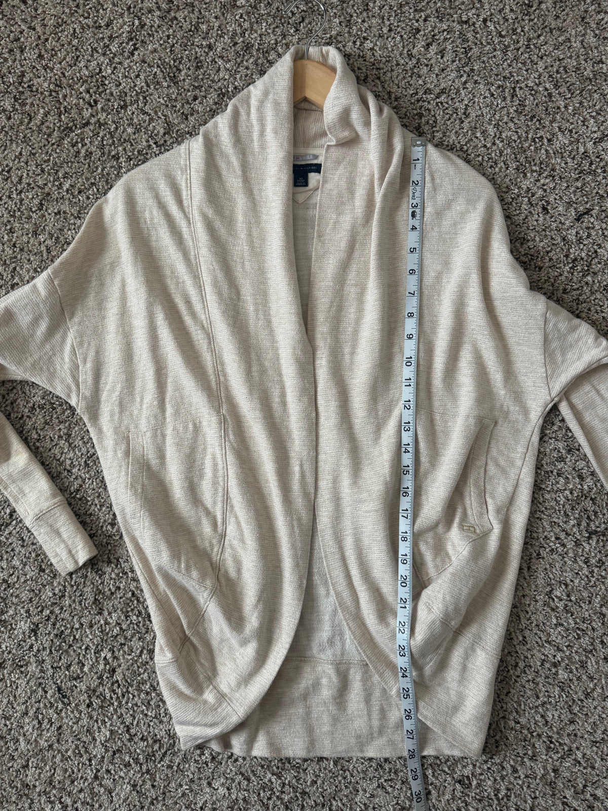 Tommy Hilfiger Athluxe 94% Cotton 6% Other Fibers XS Off-White and Gold Metallic Sparkly Long Sleeve Cardigan