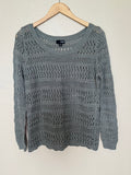 A.N.A 54% Ramie 40% Cotton 6% Other Fibers L Grey with Gold Metallic Sparkly Sweater