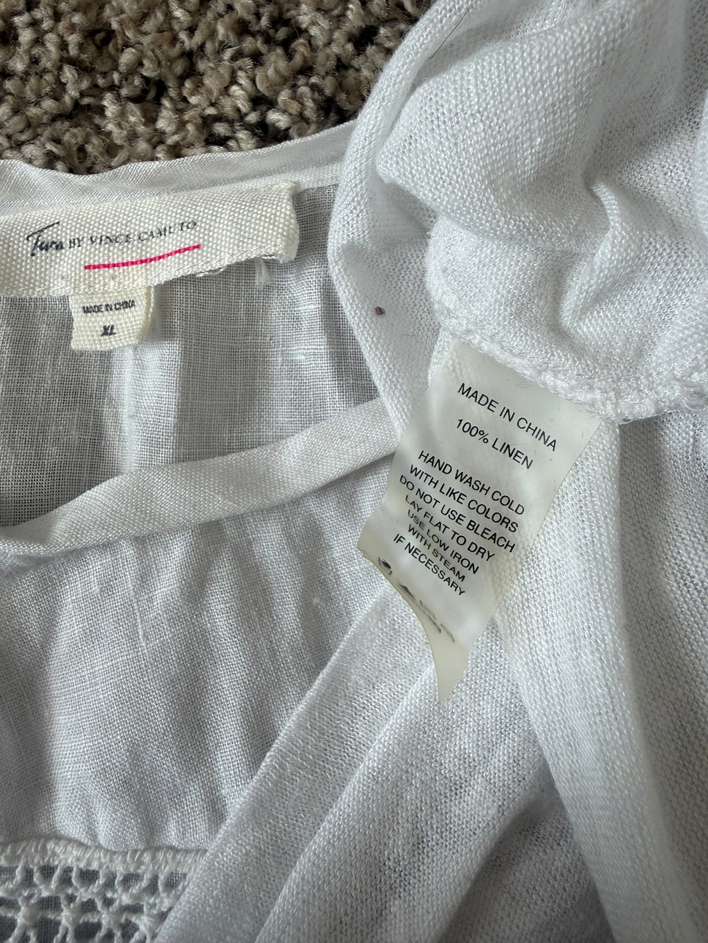 Tura by Vince Camuto 100% Linen XL White Short Sleeve Shirt