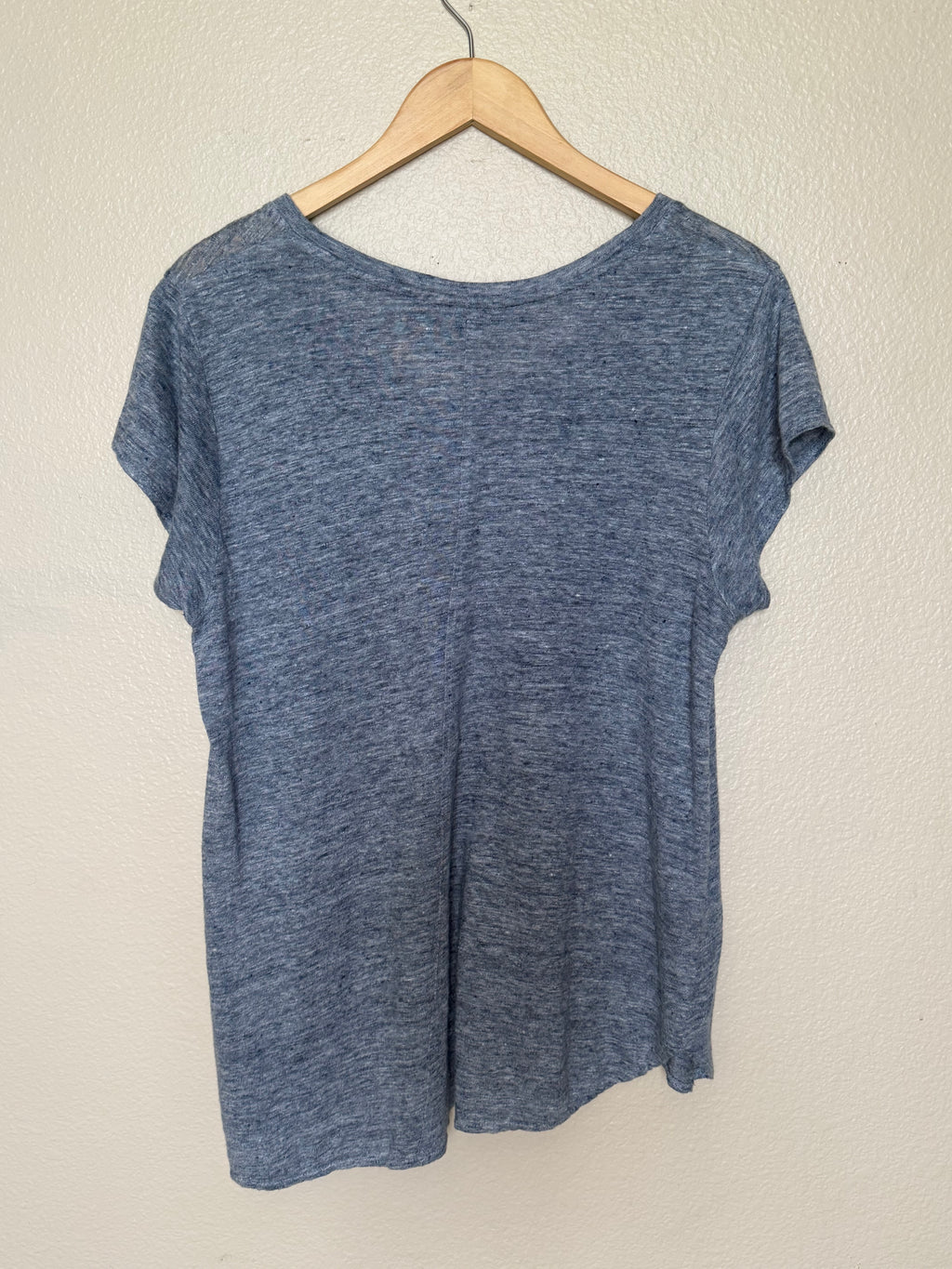Tahari 100% Linen XL Denim-Blue Short Sleeve Crew Neck