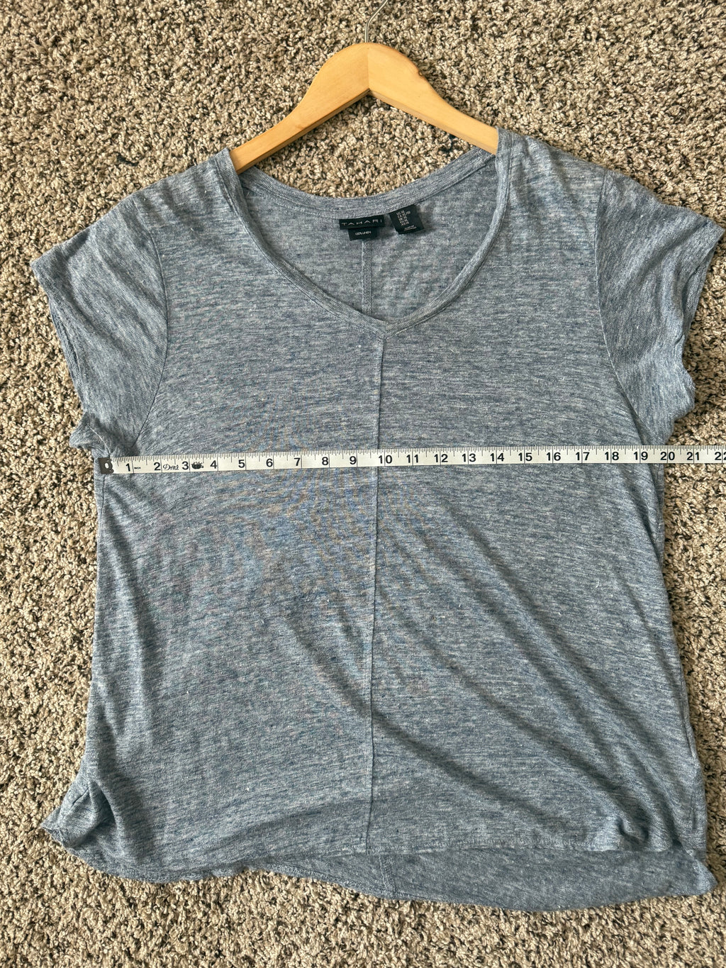 Tahari 100% Linen XL Denim-Blue Short Sleeve Crew Neck