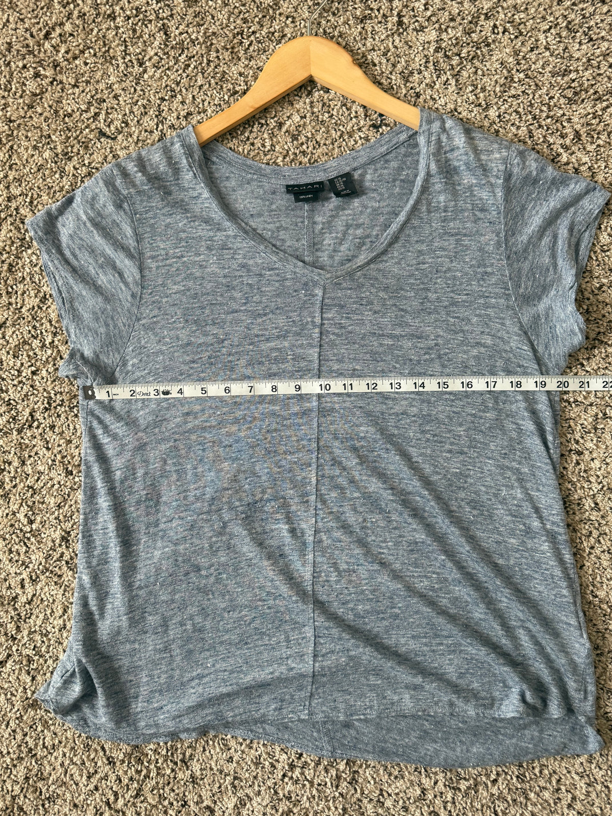 Tahari 100% Linen XL Denim-Blue Short Sleeve Crew Neck