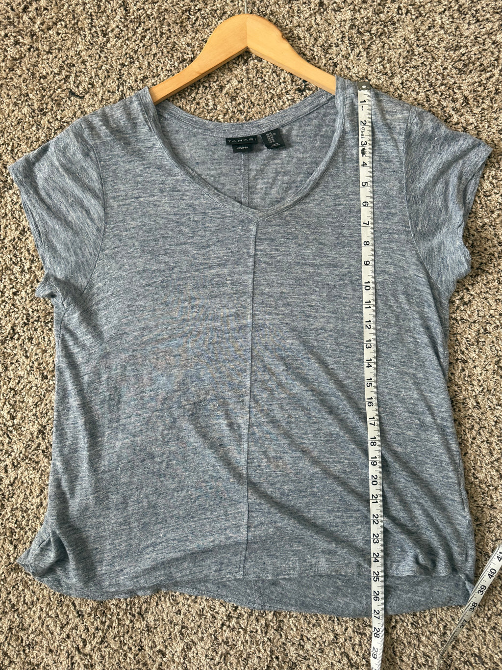 Tahari 100% Linen XL Denim-Blue Short Sleeve Crew Neck