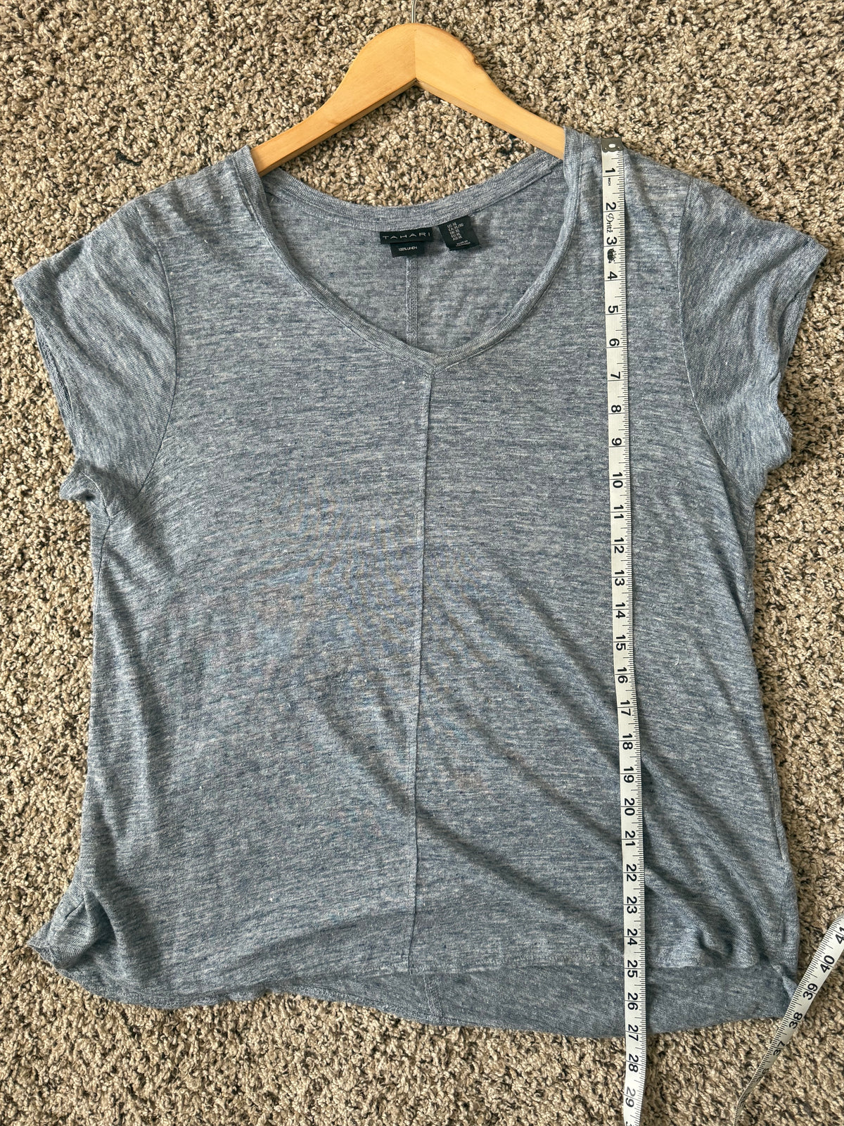 Tahari 100% Linen XL Denim-Blue Short Sleeve Crew Neck