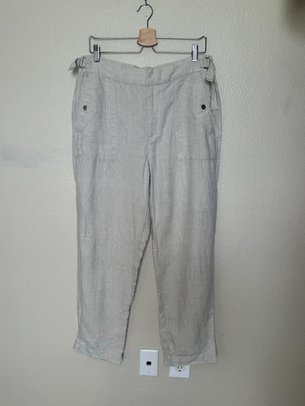 Athleta 100% Linen Size 16 Beige Joggers with Side Cinches