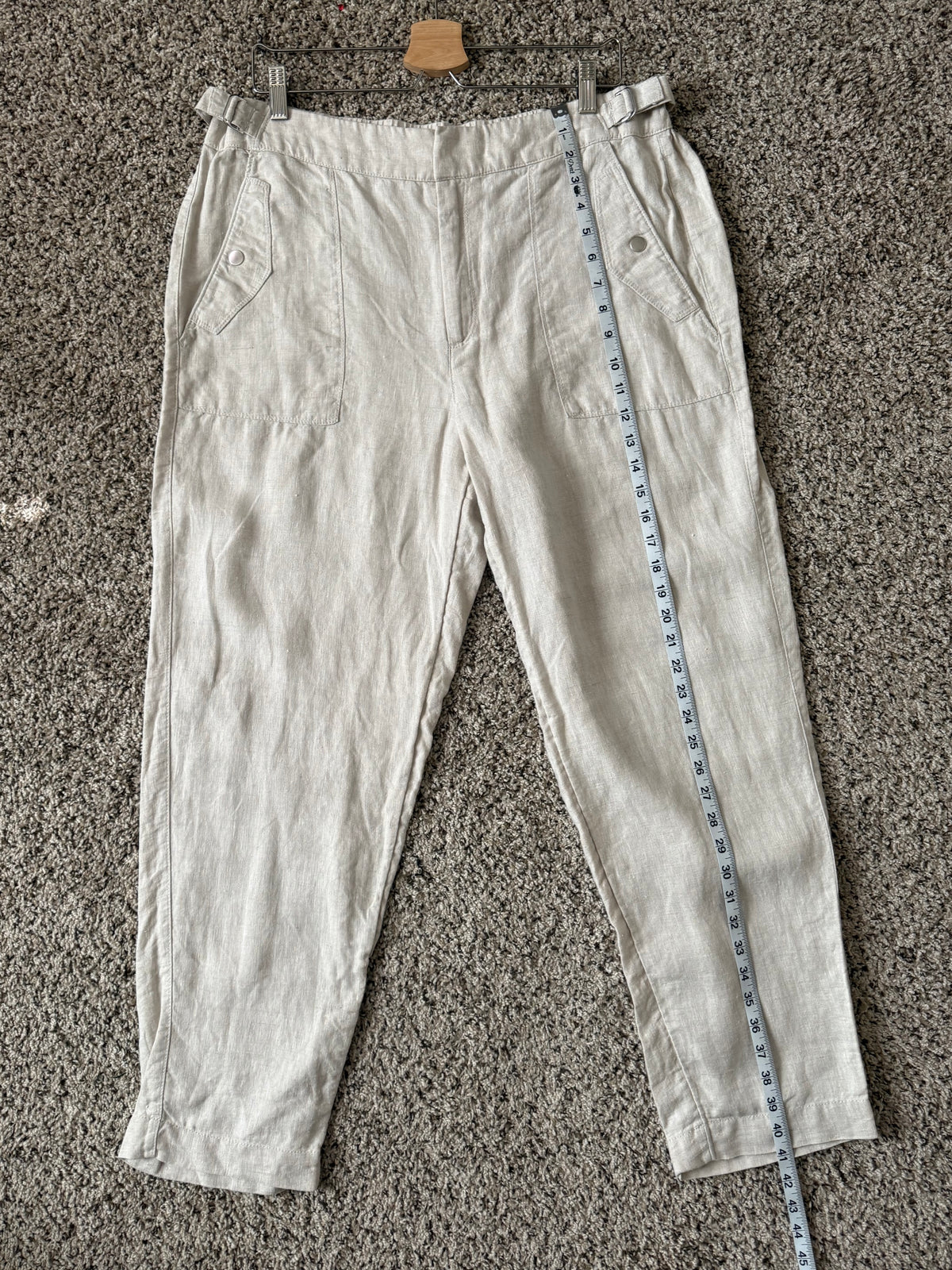 Athleta 100% Linen Size 16 Beige Joggers with Side Cinches