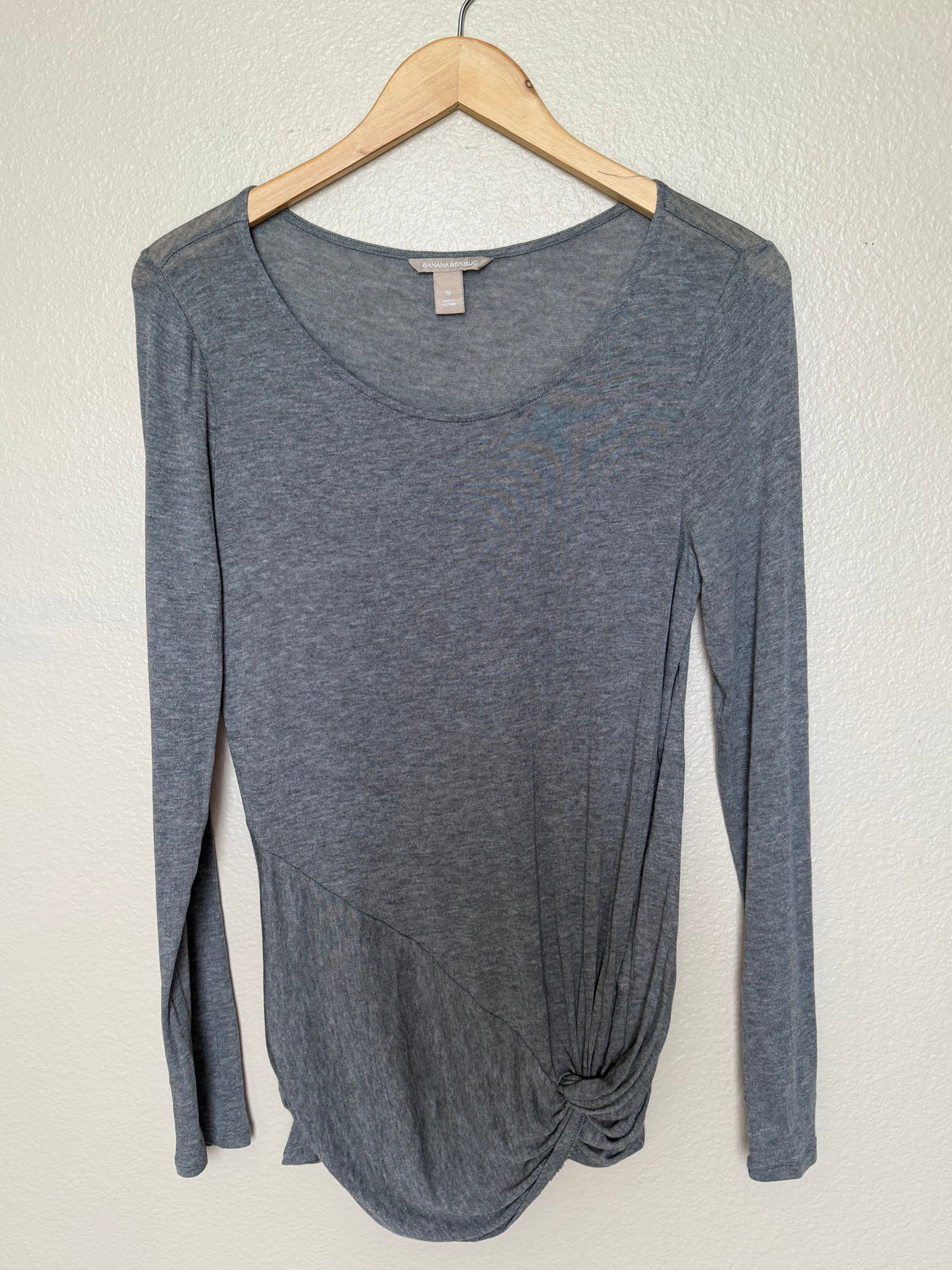 Banana Republic 97% Lyocell 3% Spandex M Grey Long Sleeve with Side Knot