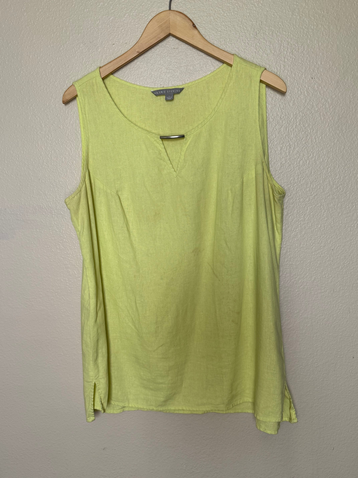 Valerie Stevens 55% Linen 45% Rayon L Muted Neon Yellow Tank Top