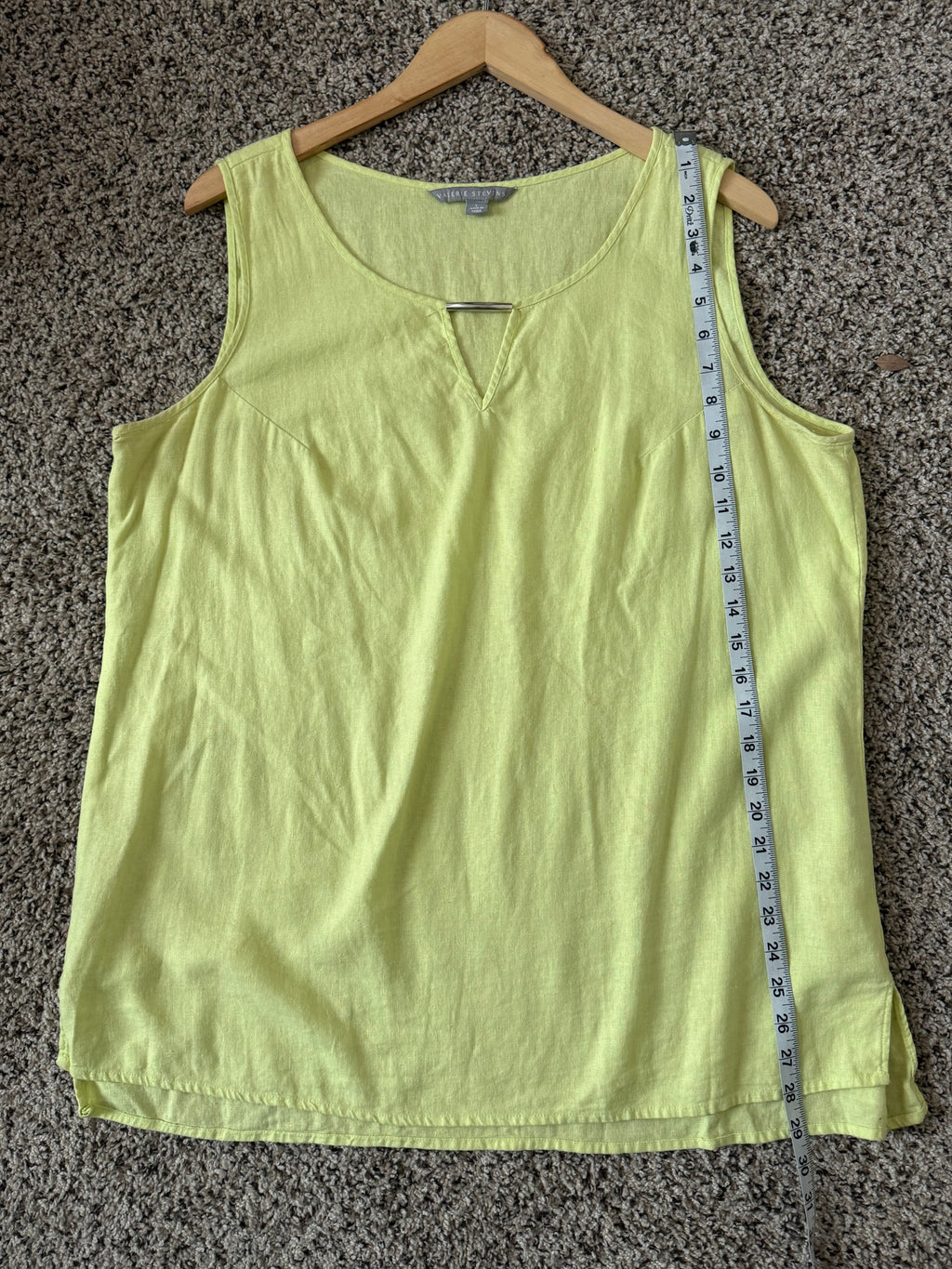 Valerie Stevens 55% Linen 45% Rayon L Muted Neon Yellow Tank Top