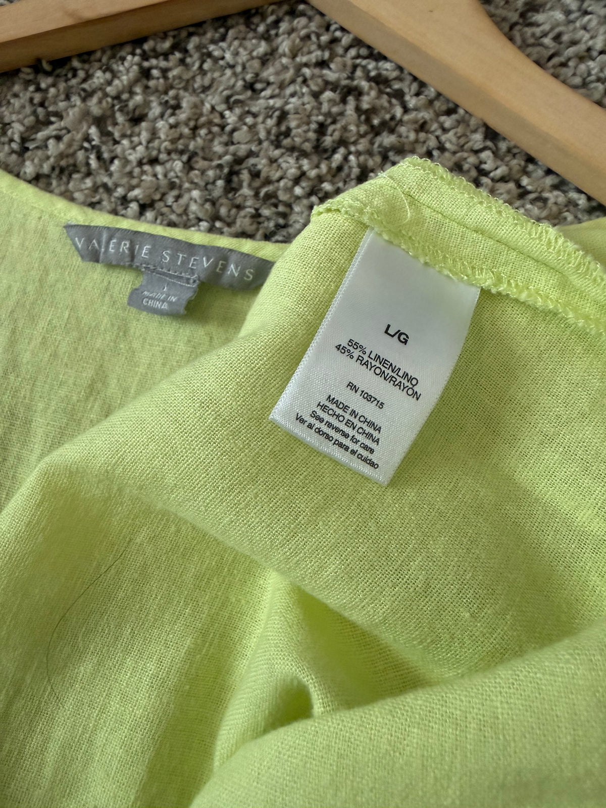 Valerie Stevens 55% Linen 45% Rayon L Muted Neon Yellow Tank Top