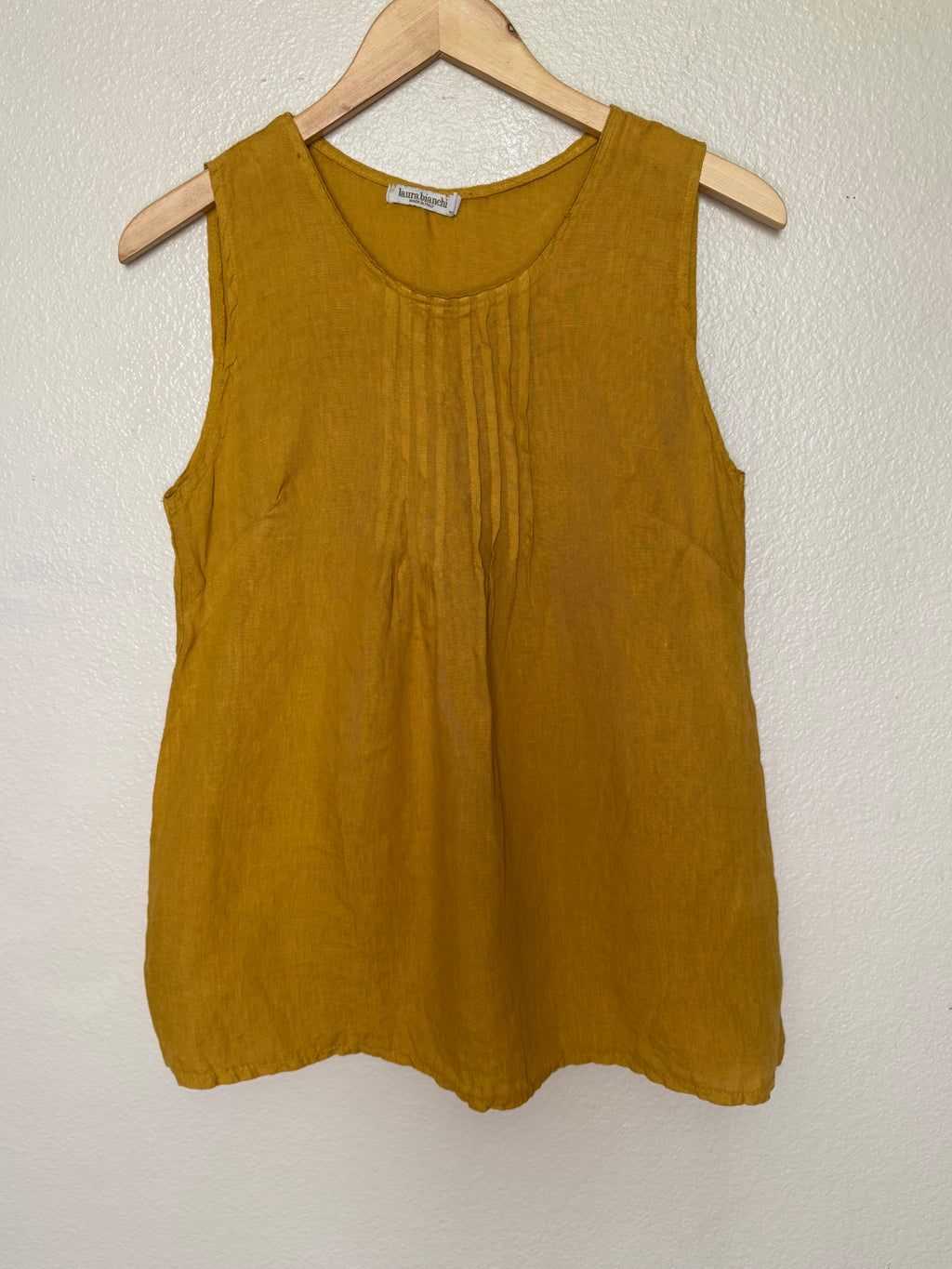 Laura Bianchi 100% Linen S Mustard Yellow Tank Top