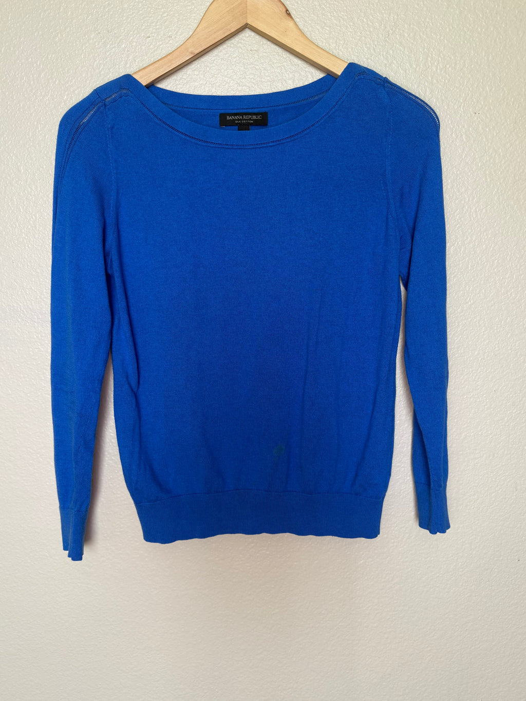 Banana Republic 80% Silk 20% Cotton S Royal Blue Crew Neck Long Sleeve