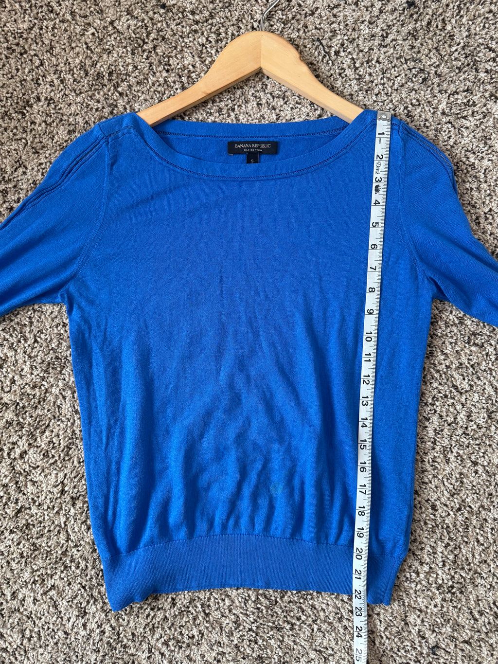 Banana Republic 80% Silk 20% Cotton S Royal Blue Crew Neck Long Sleeve