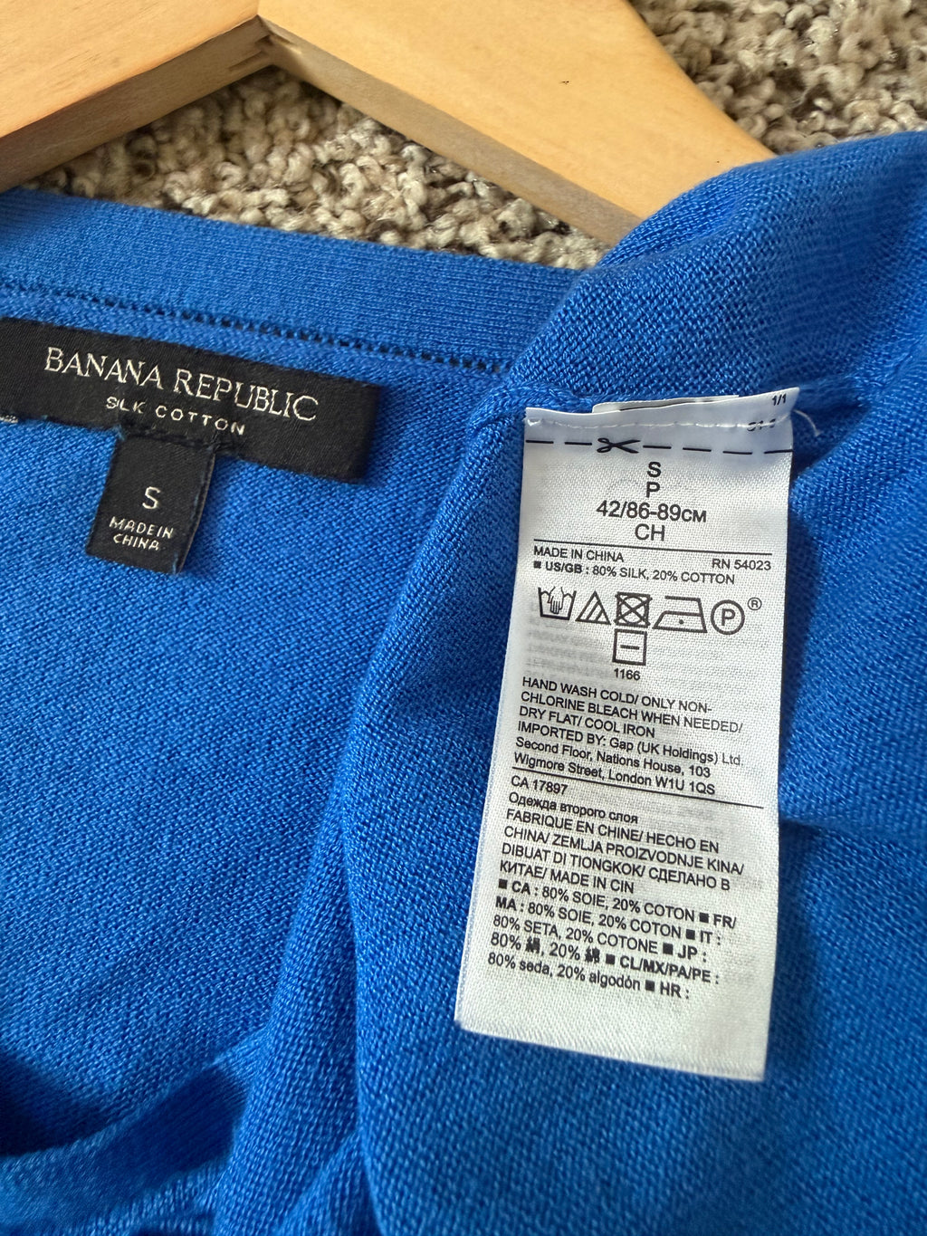 Banana Republic 80% Silk 20% Cotton S Royal Blue Crew Neck Long Sleeve