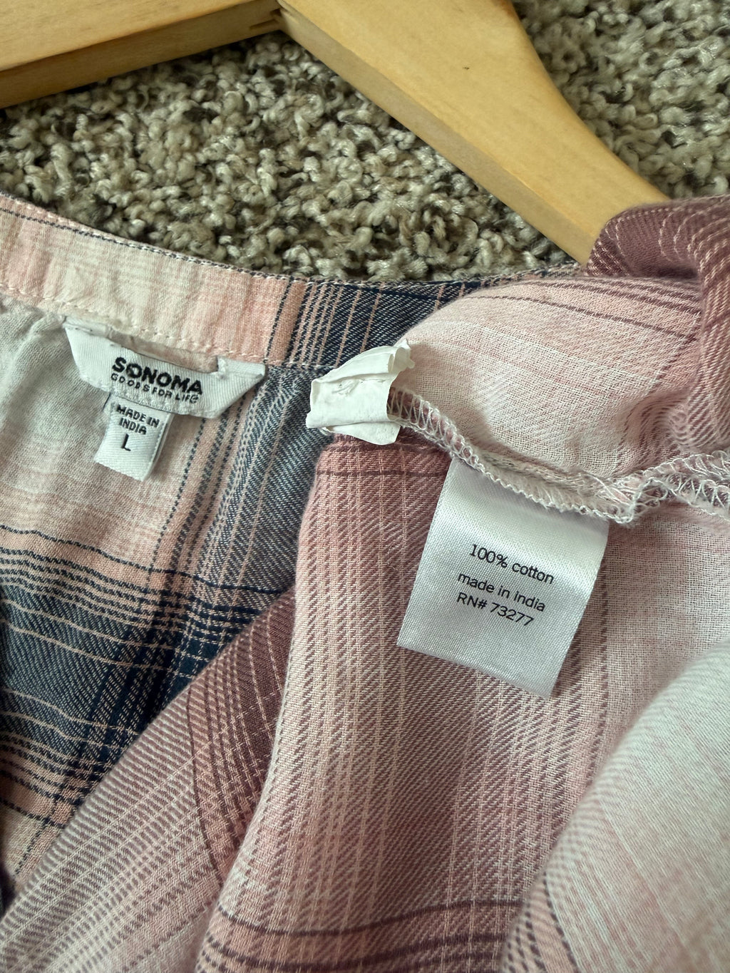 Sonoma 100% Cotton L Plaid Pink and Navy Blue Pocket Tank Top