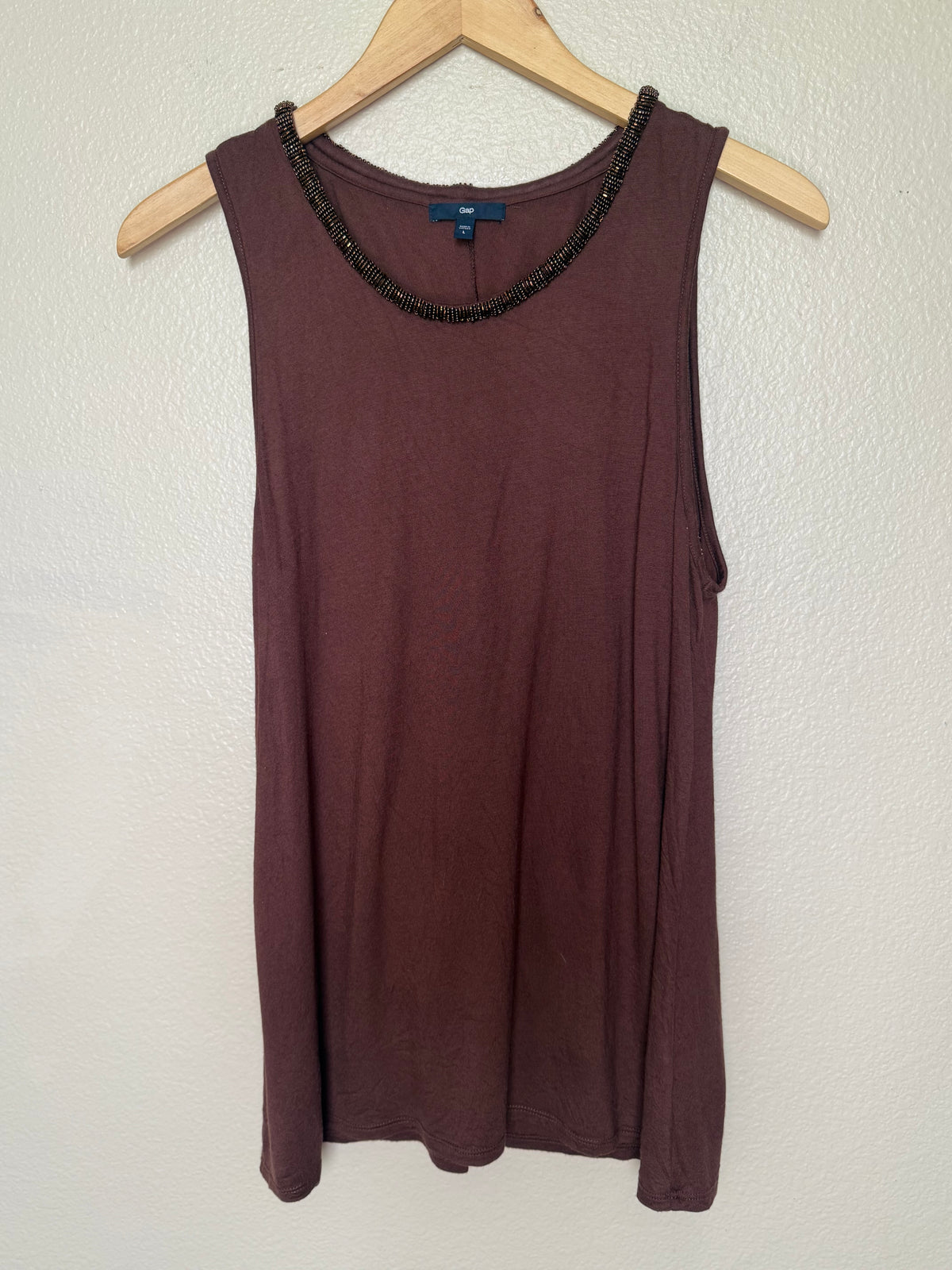 Gap 70% Rayon 30% Lyocell L Brown Tank Top With Beaded Neckline