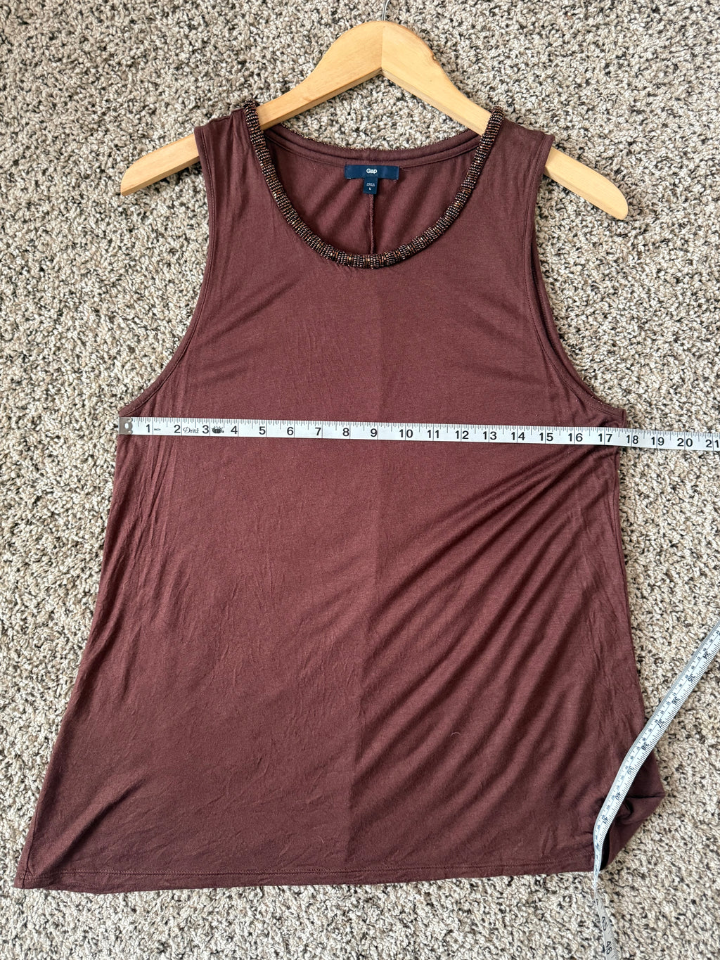 Gap 70% Rayon 30% Lyocell L Brown Tank Top With Beaded Neckline