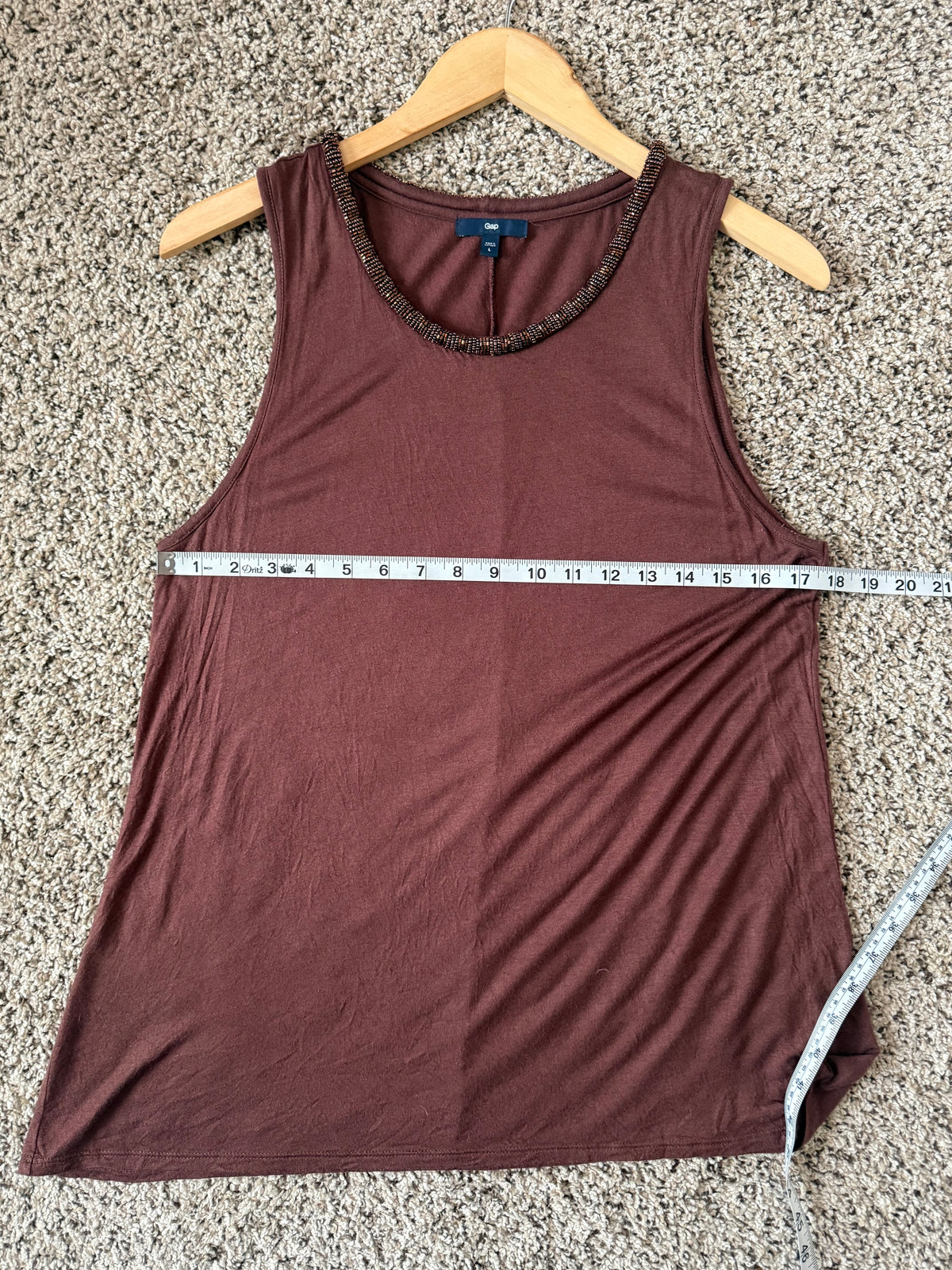 Gap 70% Rayon 30% Lyocell L Brown Tank Top With Beaded Neckline