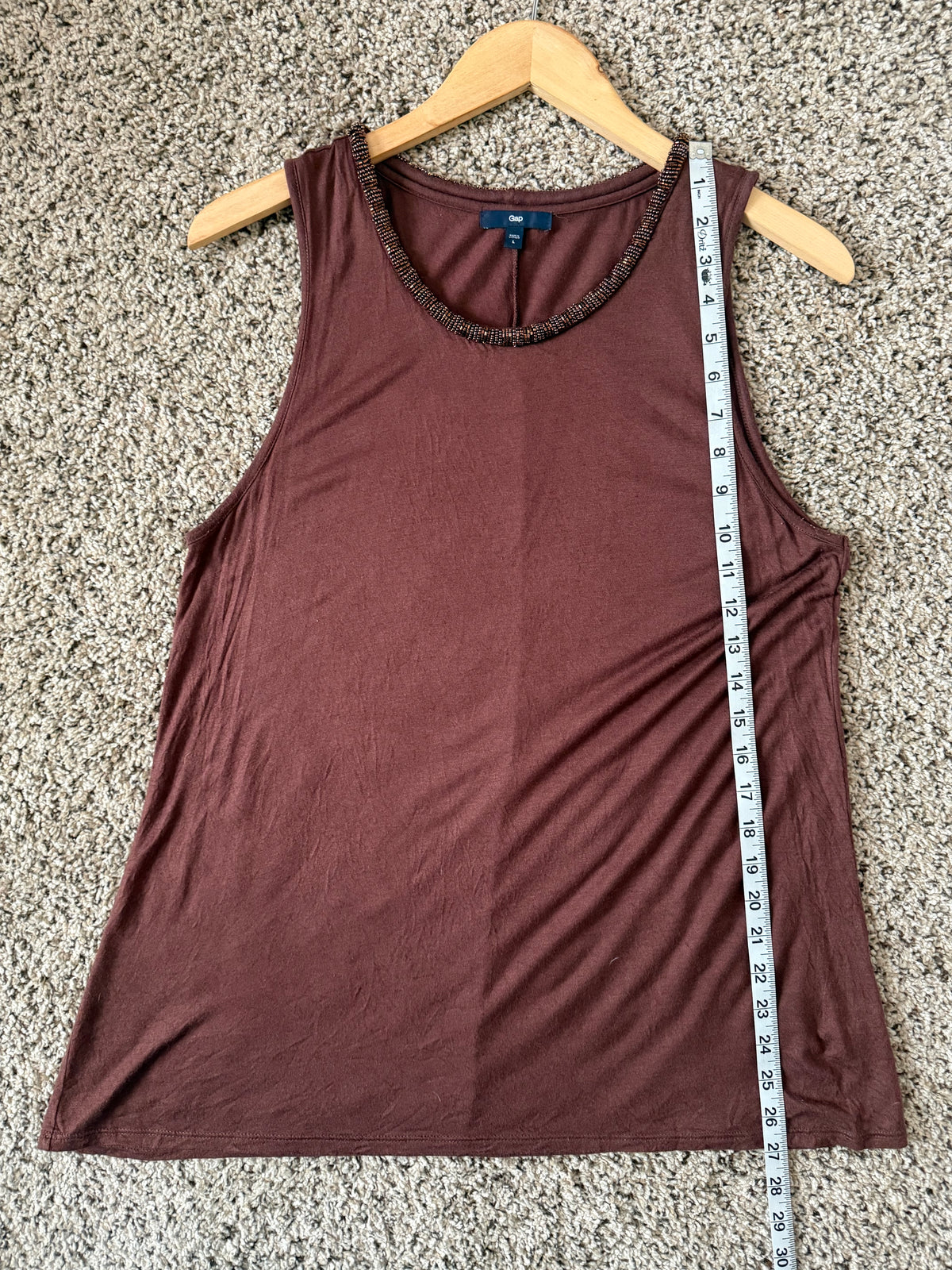 Gap 70% Rayon 30% Lyocell L Brown Tank Top With Beaded Neckline