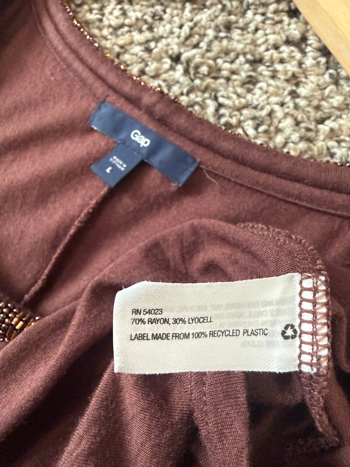 Gap 70% Rayon 30% Lyocell L Brown Tank Top With Beaded Neckline